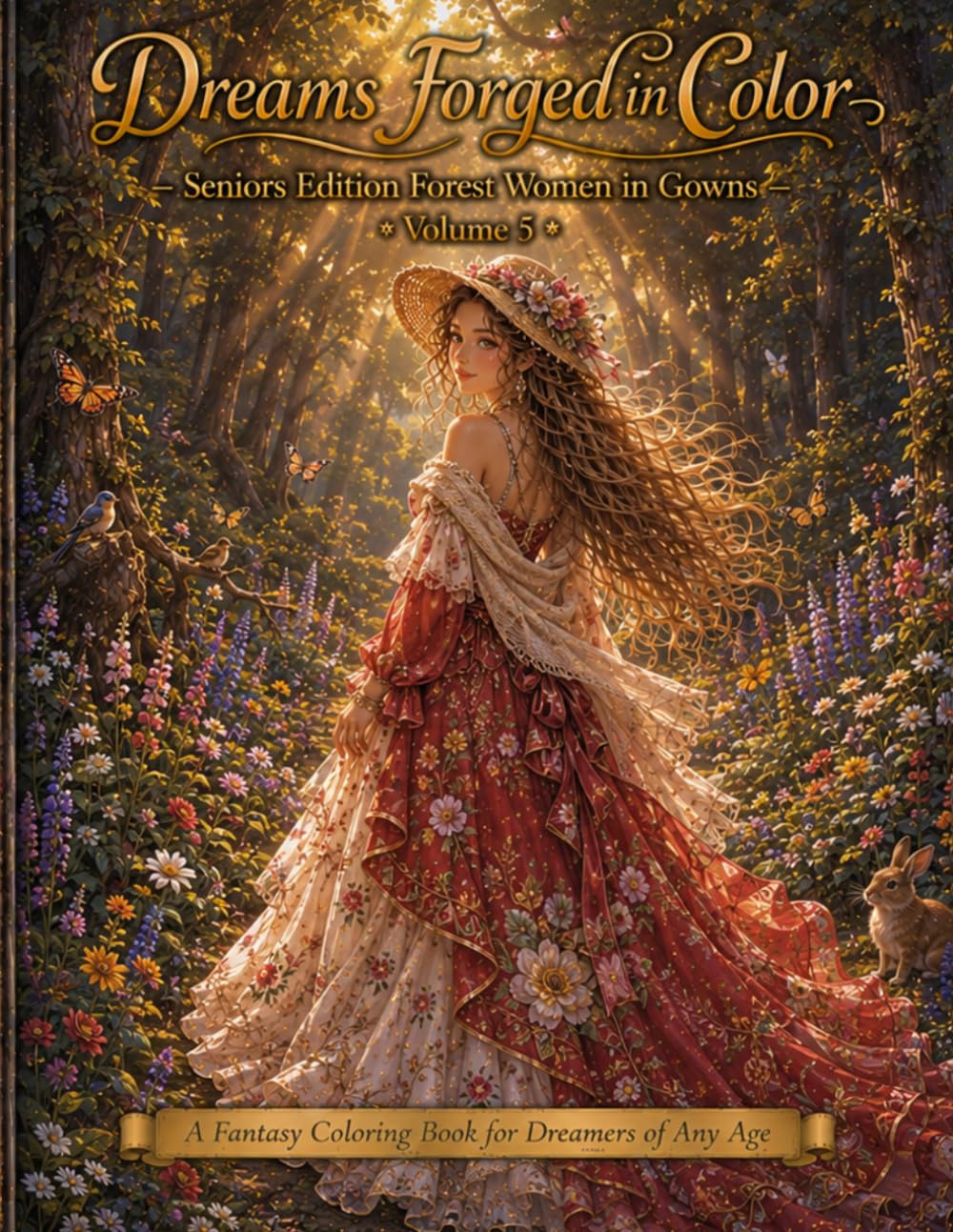Dreams Forged in Color Seniors Edition Forest Women in Gowns Volume 5: A Fantasy Coloring Book for Dreamers of Any Age (Dreams Forged in Color: Senior Friendly Edition Vol 1)