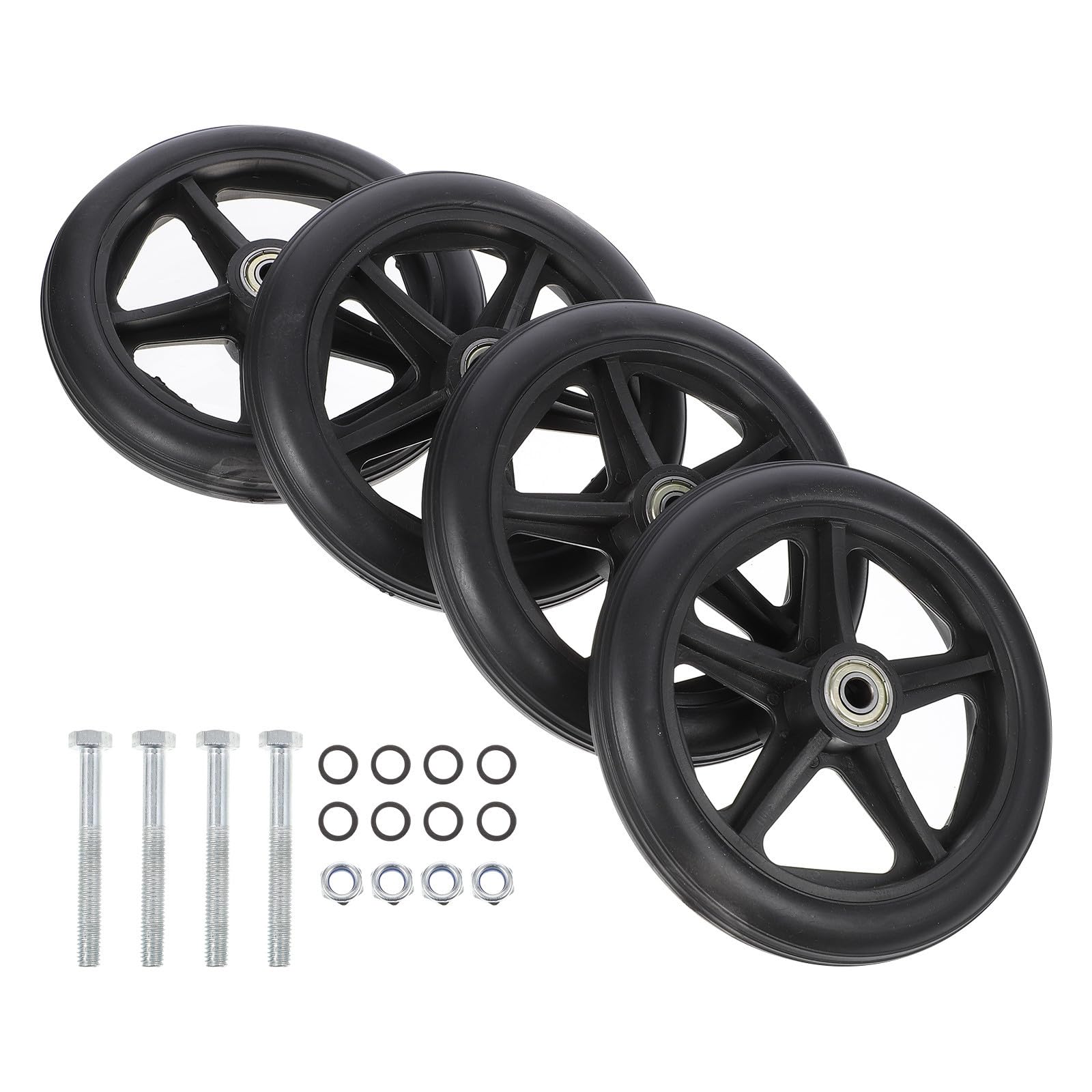 Ruedas Delanteras de Repuesto Fácil Rodaje para Silla de Ruedas Negras Material Abs y Acero, Antideslizantes para Uso Interior y Exterior