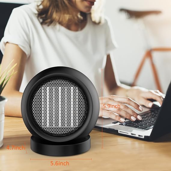 Desk Heater,Small Space Heaters for Indoor Use,Safe and Quiet Desktop Heater for Bedroom Home Office(Black)