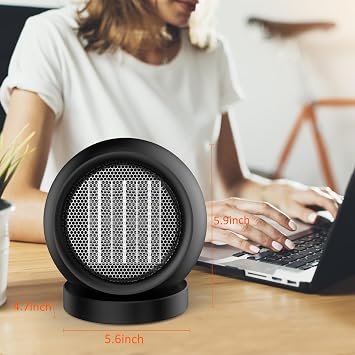 Desk Heater,Small Space Heaters for Indoor Use,Safe and Quiet Desktop Heater for Bedroom Home Office(Black)