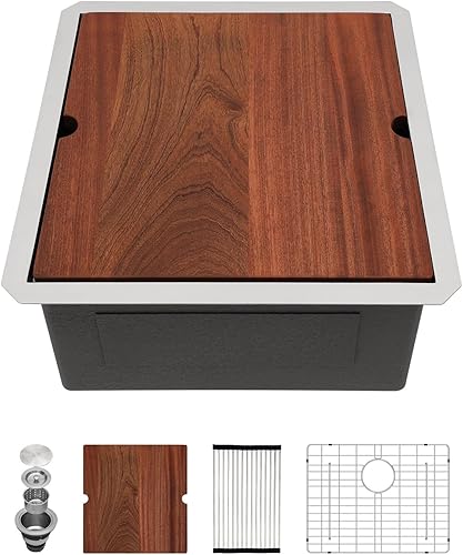 Miniatura 14 de Sarlai Fregadero de cocina empotrado de 30 pulgadas dorado - Fregadero de cocina de 76,2 cm x 45,7 cm con repisa para estación de trabajo de acero