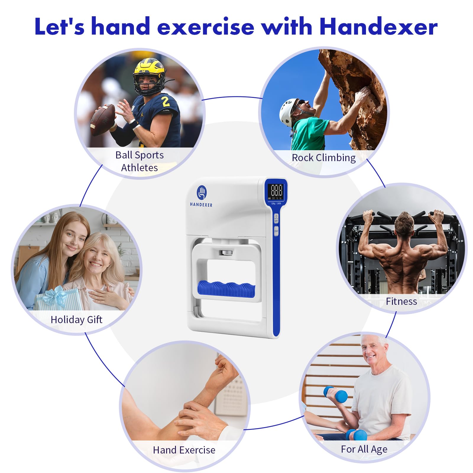 120 kg Digitale Handdynamometer, Professionelles Griffstärke-Messgerät mit LCD-Display, Verstellbarem Griff & Alters-Normtabelle für Kraftmessung, Training
