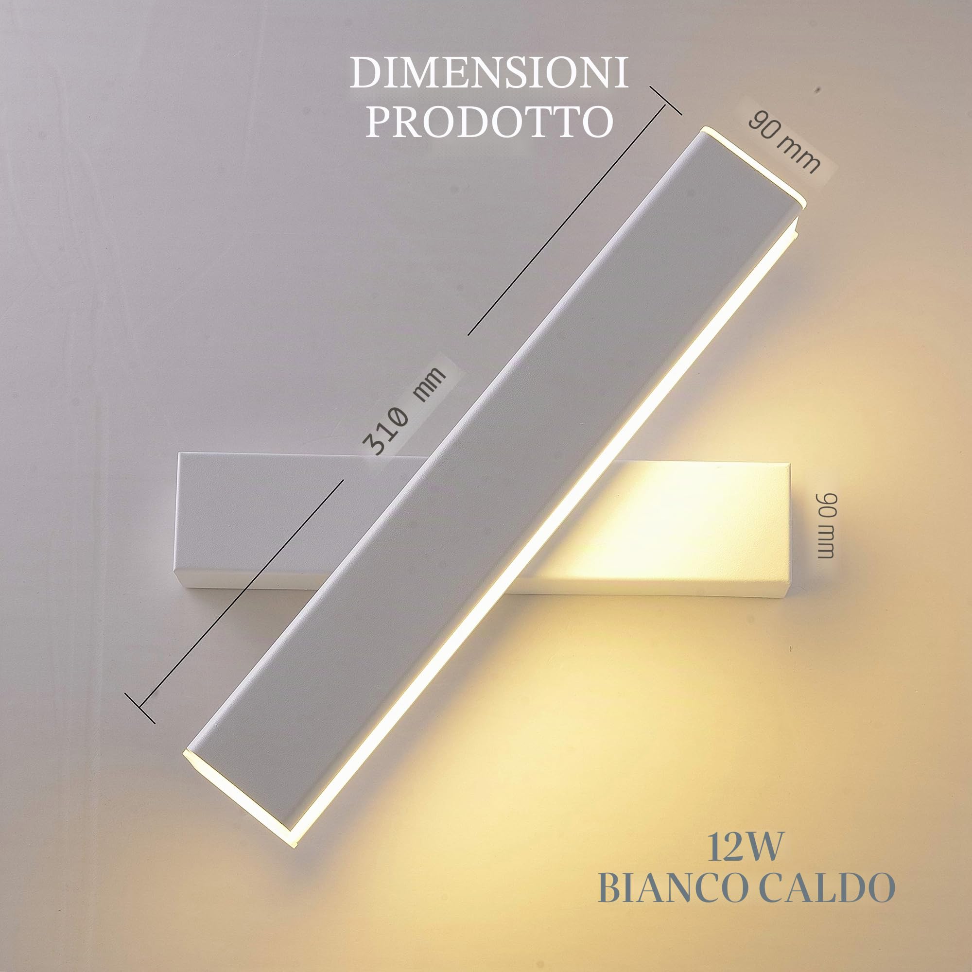 Chrasy Applique LED Orientabile a 360 Gradi in Ferro Bianco 12W Luce Calda