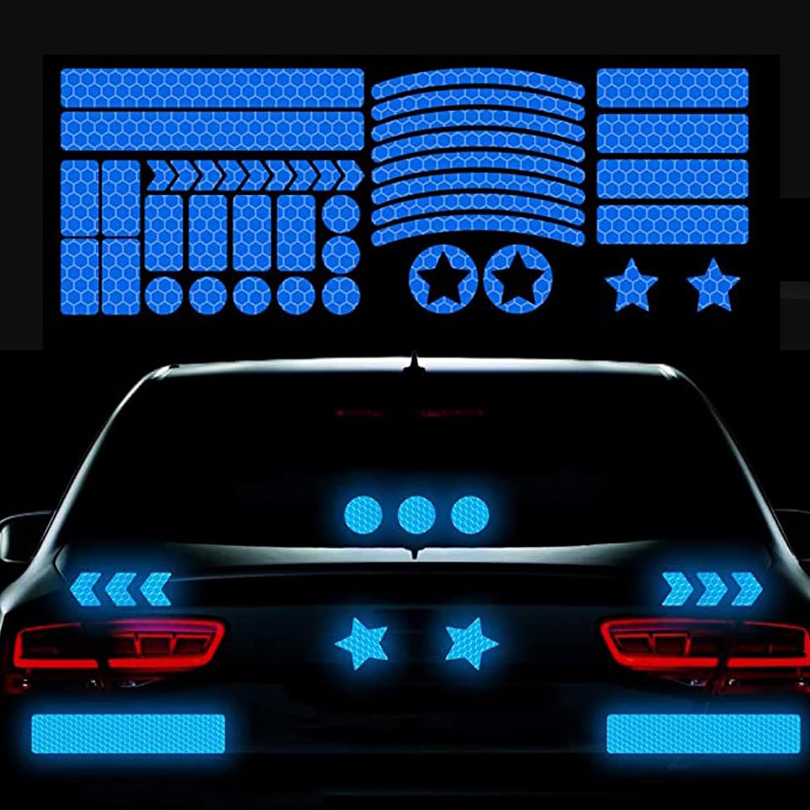 Nouiroy 42Pcs Reflective Rim Tape Bicycle Stickers Pink Car Decals Rims for Cars,Bike,Skateboard, Motorcycle Nighty Safety Warning Sticker (Blue)