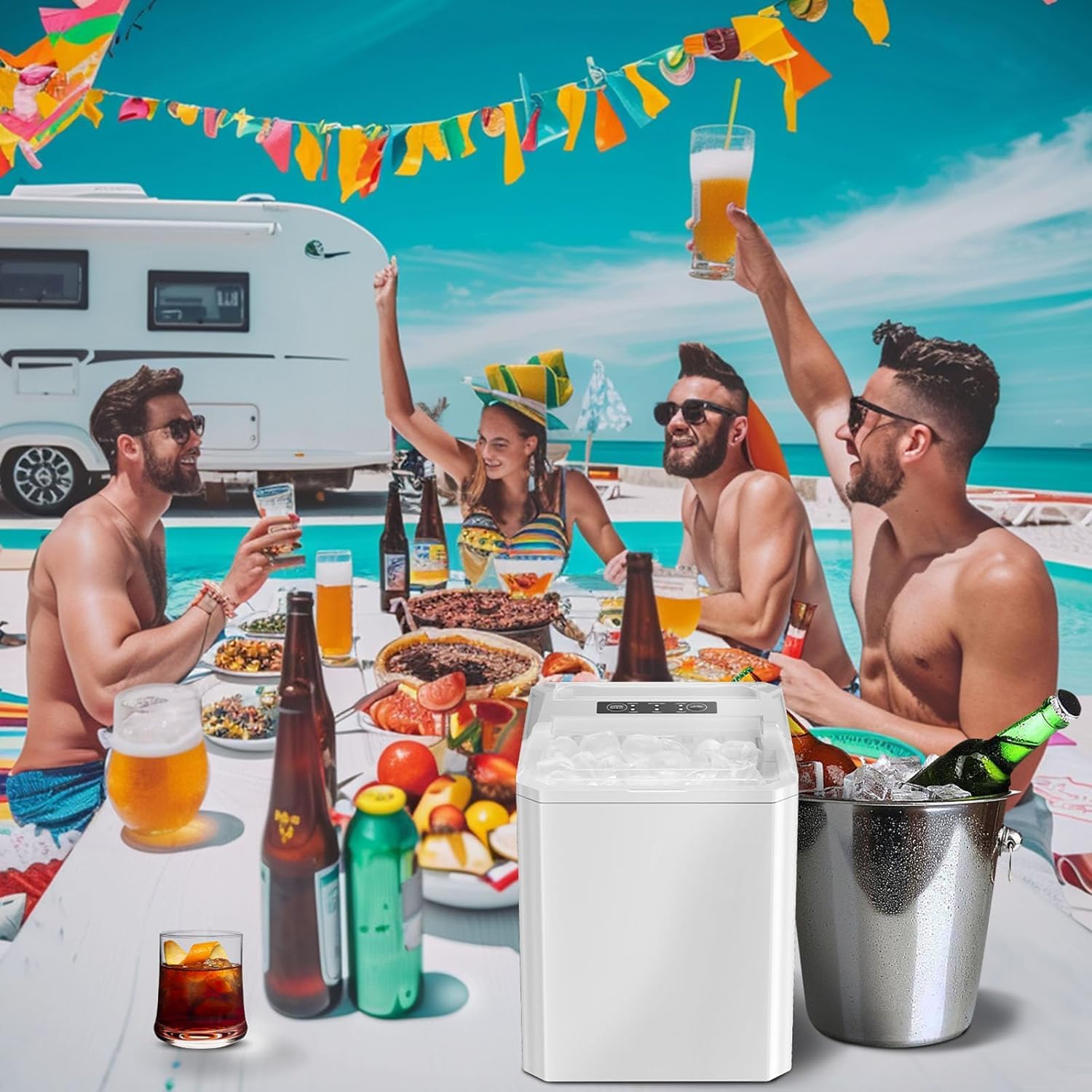 Sweetcrispy Countertop Ice Maker, Portable Ice Machine Self-Cleaning, 9 Cubes In 6 Mins, 26 Lbs/24hrs, 2 Sizes Of Bullet Ice For Home Party Office,Elegant White on Fridge.com - View 5