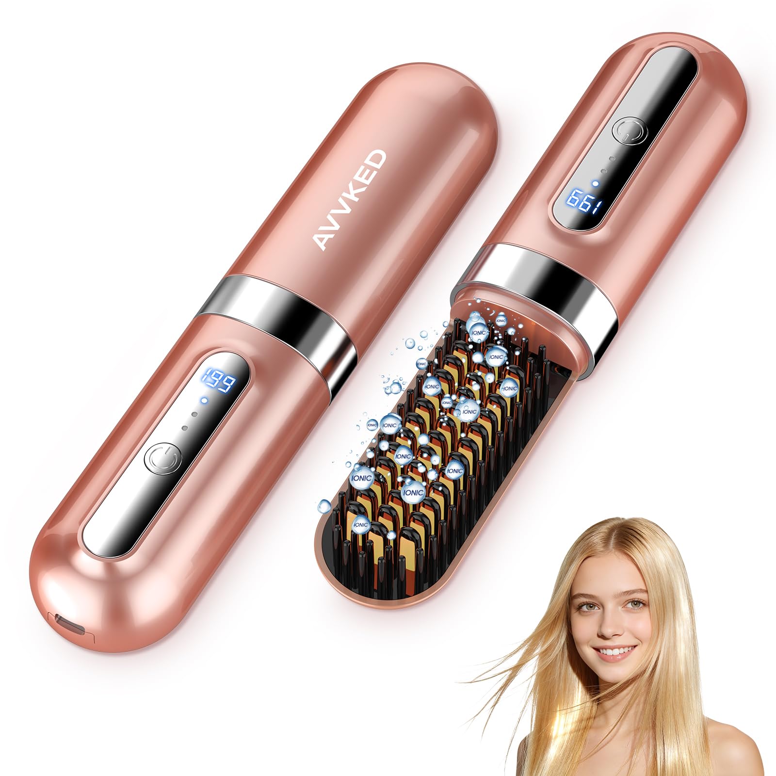 Cordless Hair Straightener Brush, Mini Brush for All Hair Types