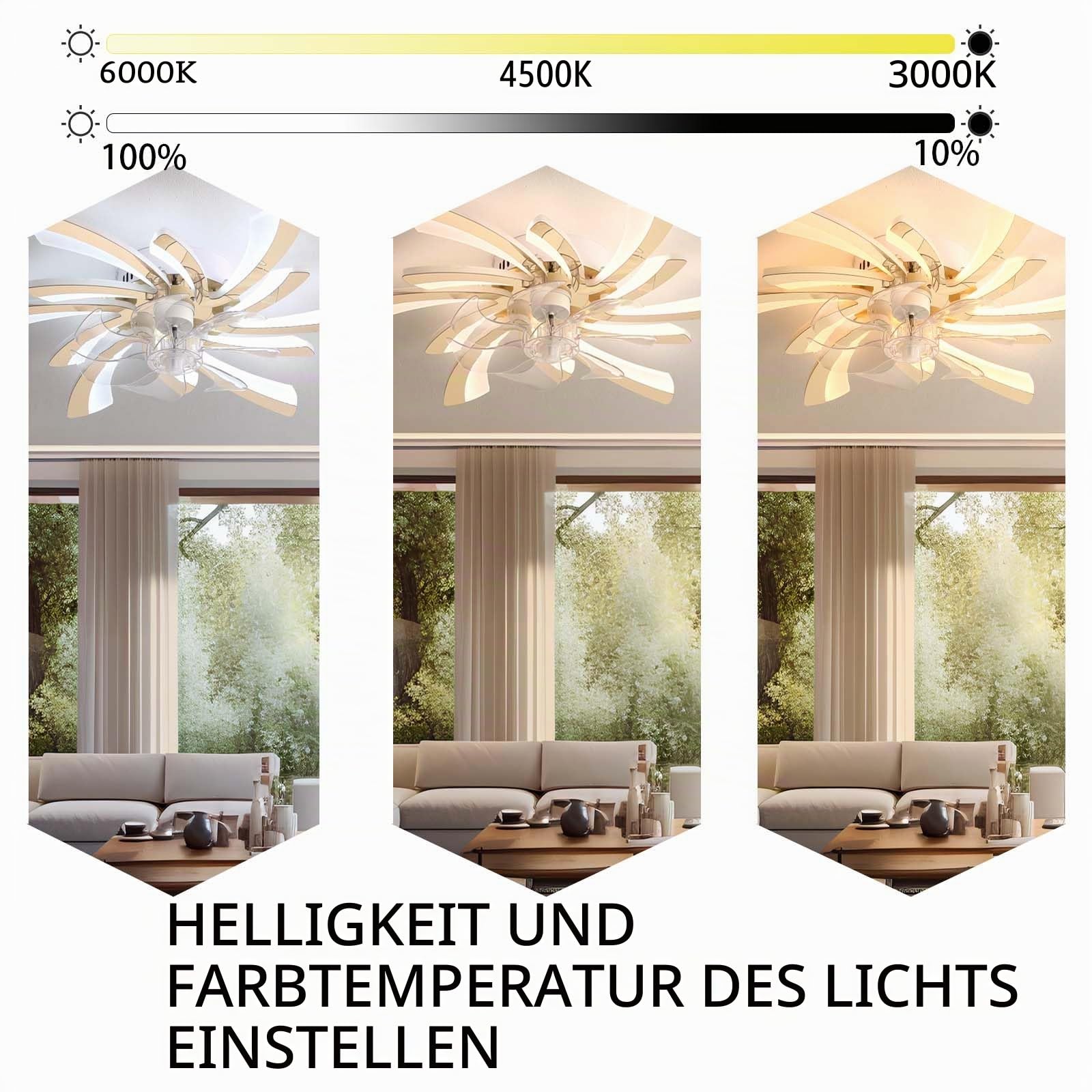 LED Deckenventilator Mit Beleuchtung Leise, Modern Dimmbar Ventilator Lampe Smart Reversibel Fernbedienung Schlafzimmer Deckenlampe Ventilator Für Wohnzimmer, Küchen-Weiß