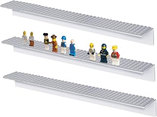 Play Platoon Building Brick Display Shelves 3 Pack Minifigure Display Case Shelf - 15x2 Inch Acrylic Wall Mount Shelf for Wall, Compatible with Lego, Megablox, and Other Major Brands - Gray