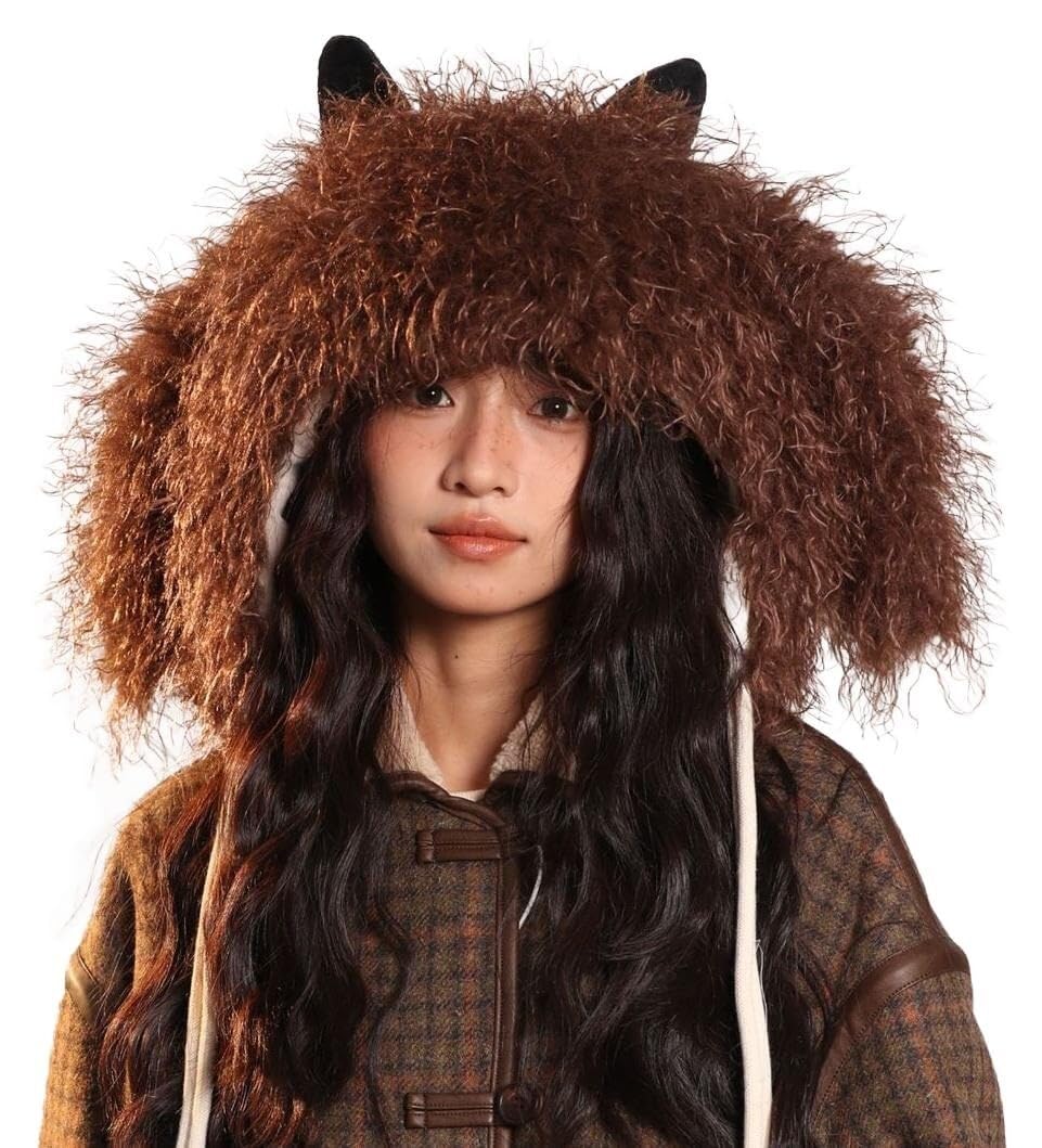 Chapeau long en peluche à oreilles pour vos sorties d'hiver - Look Y2K doux et chaud