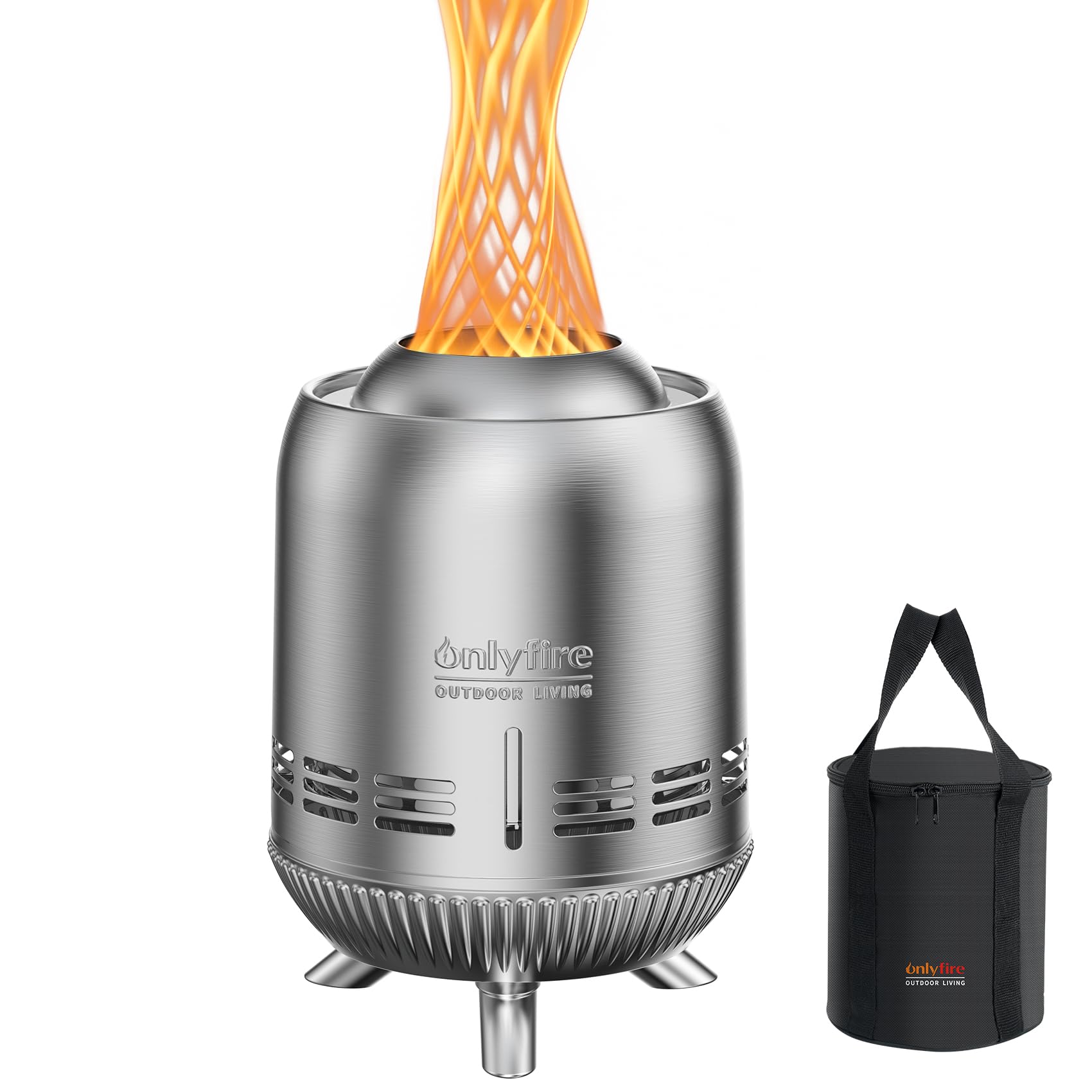 onlyfire Edelstahl Tischfeuerstelle mit Tragetasche, Tragbar Tischkamin für Pellets und Holz, Mini Raucharmer Tischfeuer 15x24cm, für Indoor Outdoor Balkon, Silber