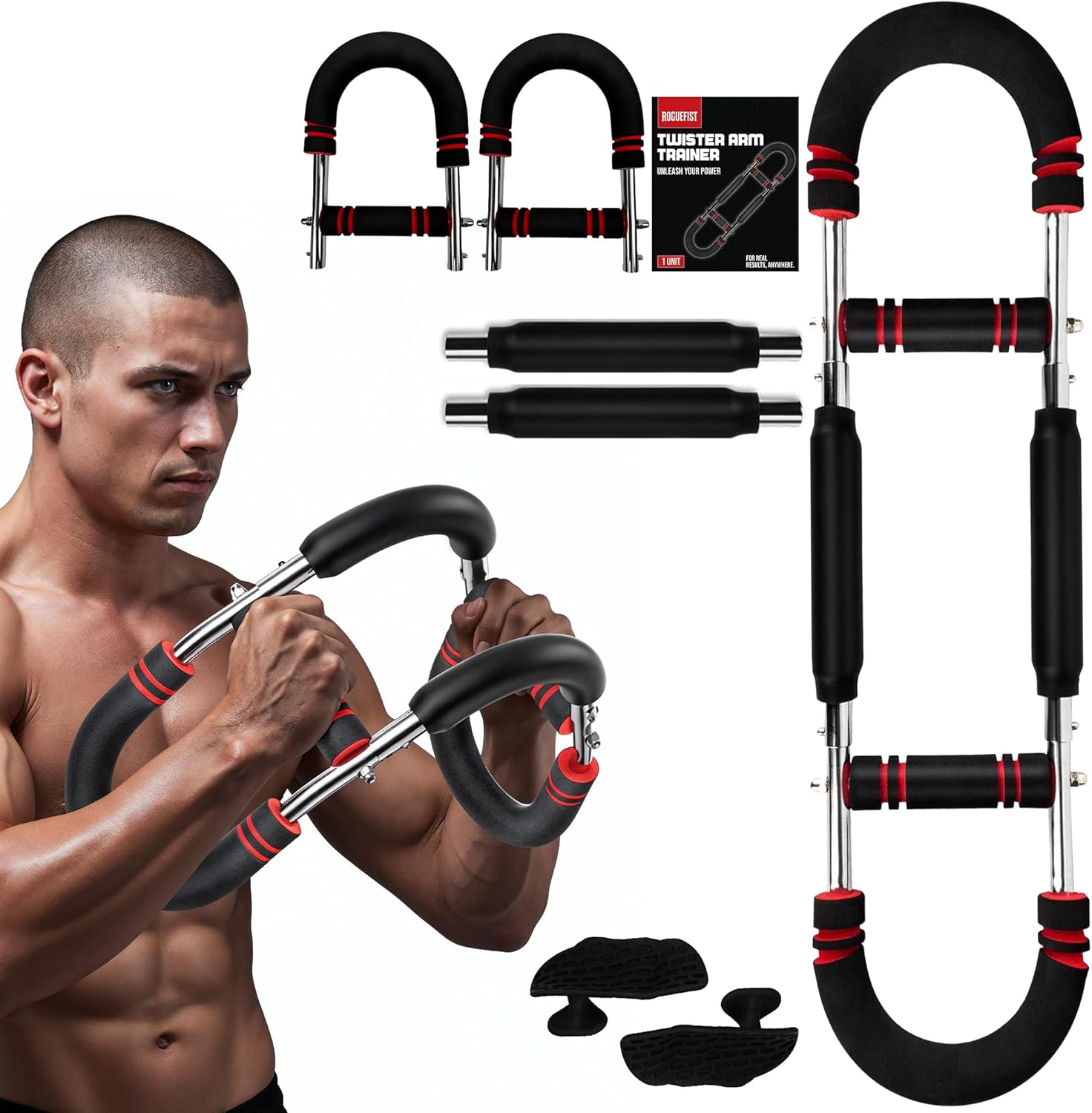 Twister Arm Trainer, Adjustable 3 Resistance Levels (60–100 lbs) Stainless Steel Arms Strengthener for Shoulders, Biceps Chest Workout Equipment with Added Silicone Gym Grip Pads