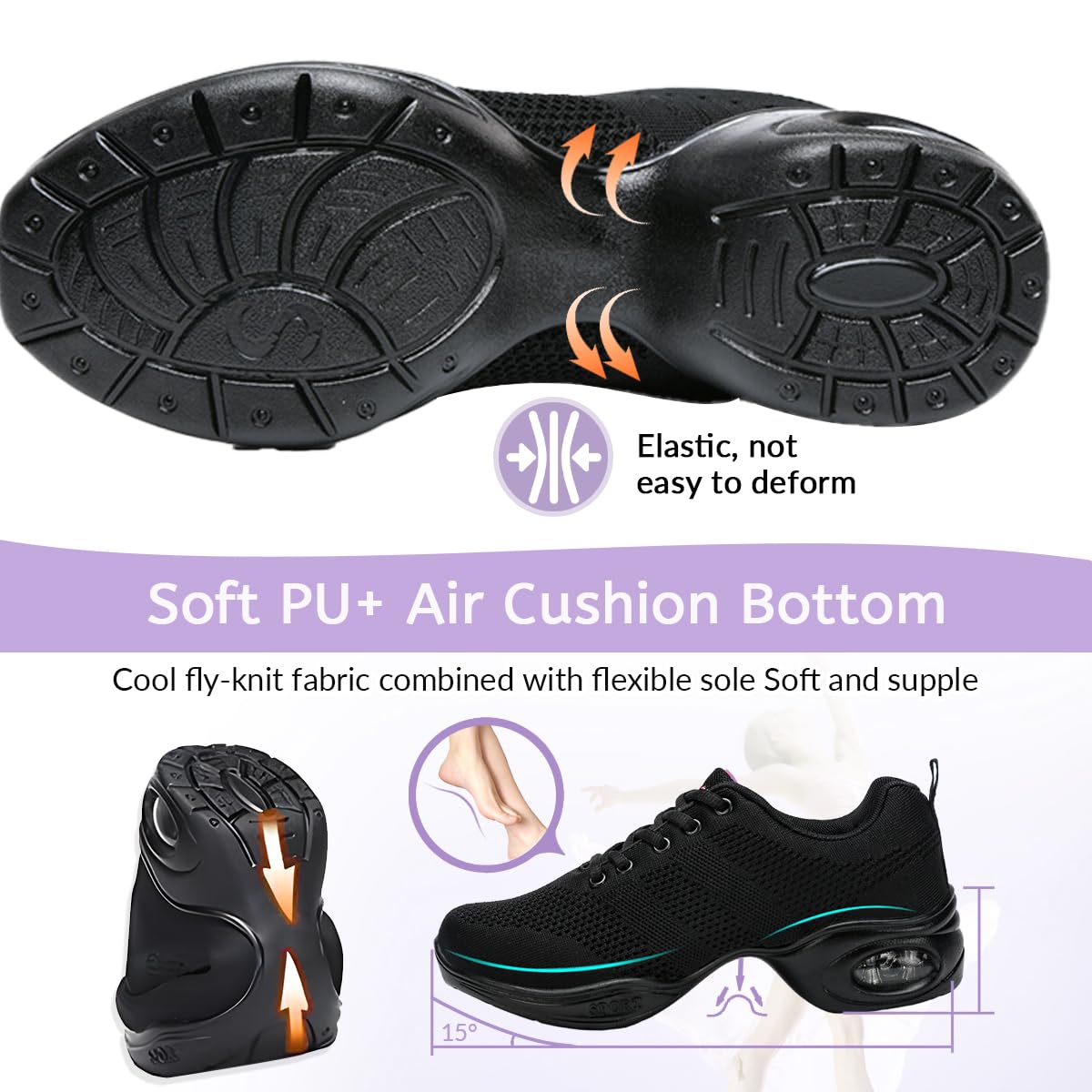 Hixingo Zapatillas de Deporte Jazz para Mujeres, Zapatos de Baile Antideslizantes Baile Sneaker Ligeros y Transpirables para Fitness y Entrenamiento de Danza