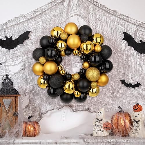 Miniatura 9 de Corona de bola de Navidad de 13 pulgadas, adornos de corona de Navidad con purpurina gruesa, inastillable, decoración para puerta, pared, mantel de