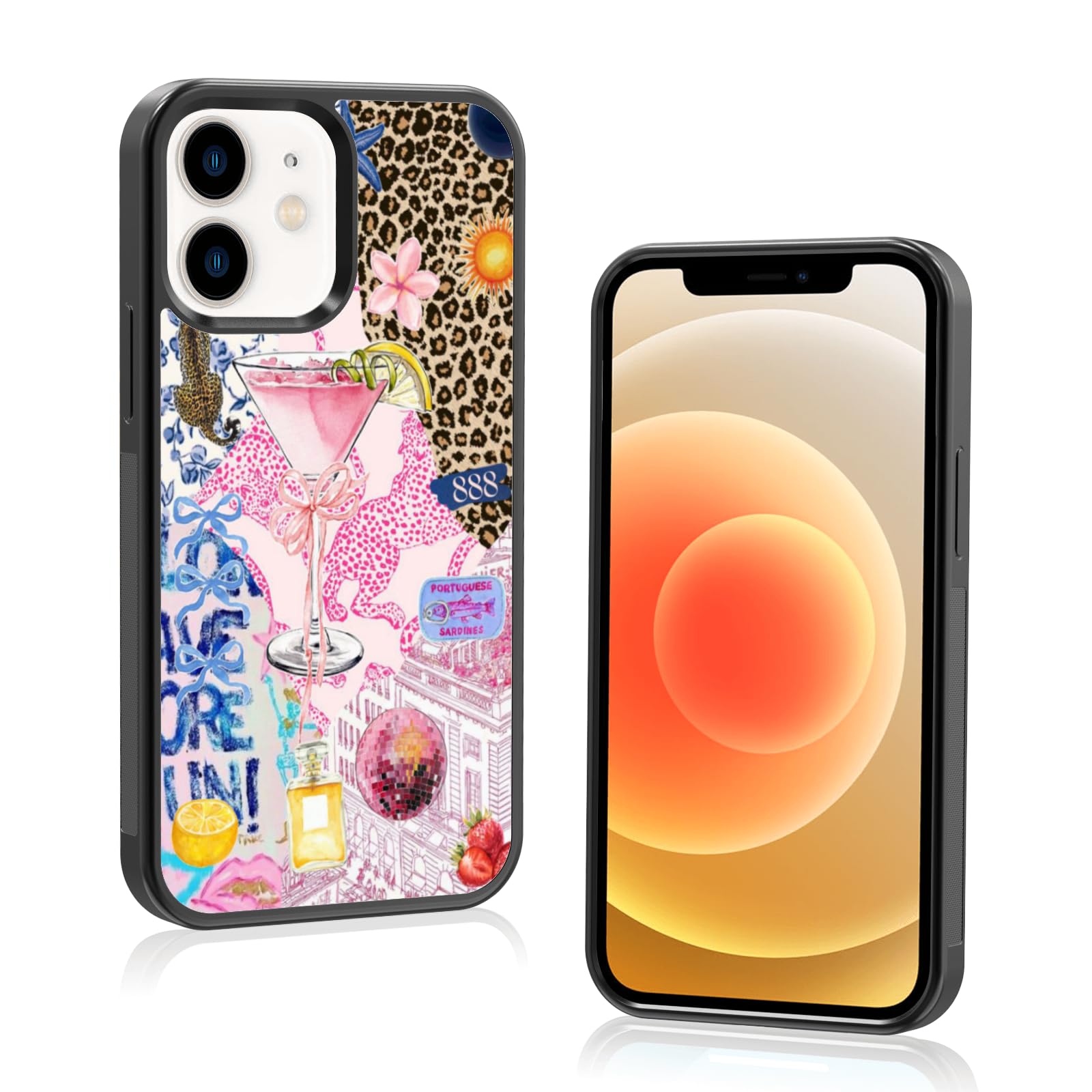 JKLASD Summer Coquette Collage Phone Case Comapatible with iPhone 12 Mini, Aesthetic Leopard Bowknot Collage Phone Cases for Women Girls