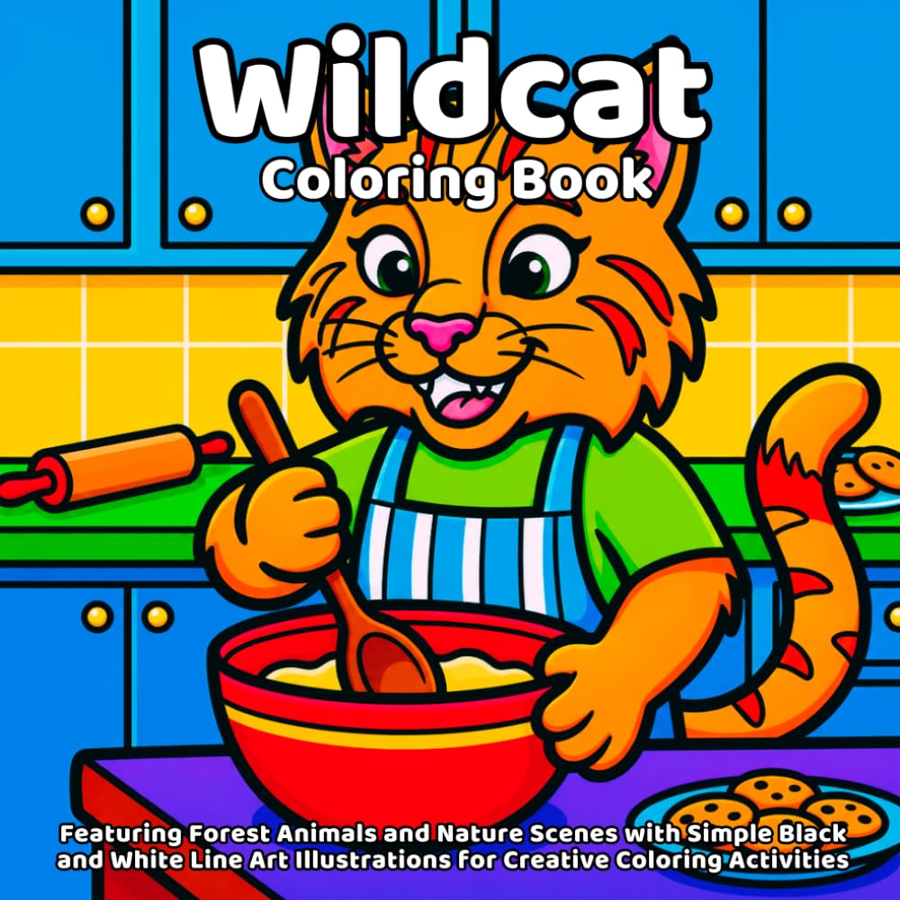 Wildcat Coloring Book: Featuring Forest Animals and Nature Scenes with Simple Black and White Line Art Illustrations for Creative Coloring Activities