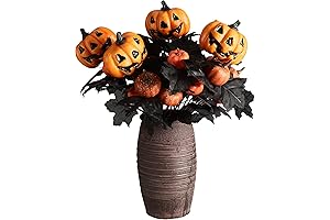 PARTY JOY 4Pcs Halloween Pumpkin Bunch & Black Maple Leaves Artificial Fall Flowers