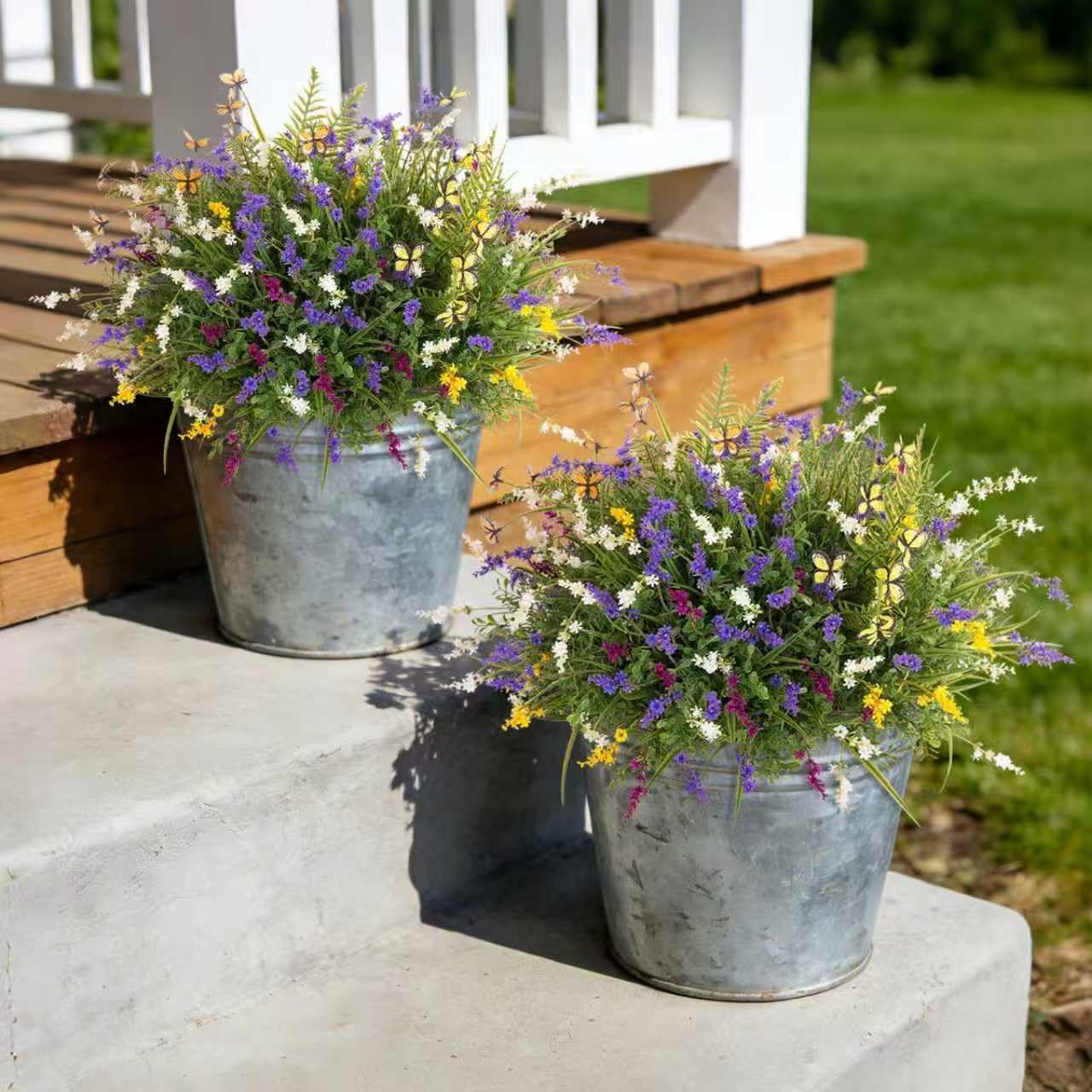 Artificial Fake Flowers for Outdoor Porch Planters Boxes Decoration,12 Bundles Outdoor Faux Fern Plants with Butterfly,UV Resistant Greenery Yard Patio Garden Decor - Image 6