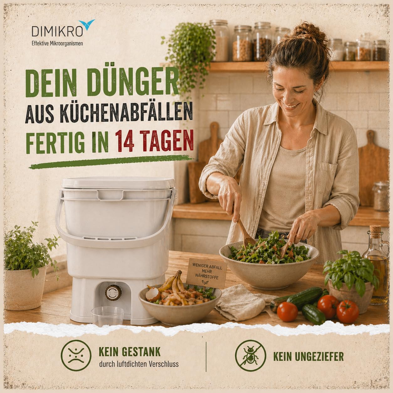 Bokashi Eimer Starterset - Japanisches Design (wei) Kompost Eimer +  Bokashi Ferment (1 Kg) + EM aktiv (1 Liter) + Bokashi Broschre -  Bioabflle ...