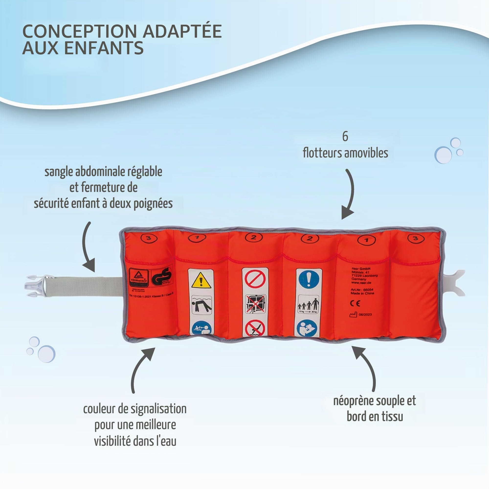reer myswimbuddy Ceinture de Natation | Aide à la Natation pour Enfants et Tout-Petits | Réglable Individuellement | Apprentissage de la Natation en Toute sécurité | 15 à 30 kg
