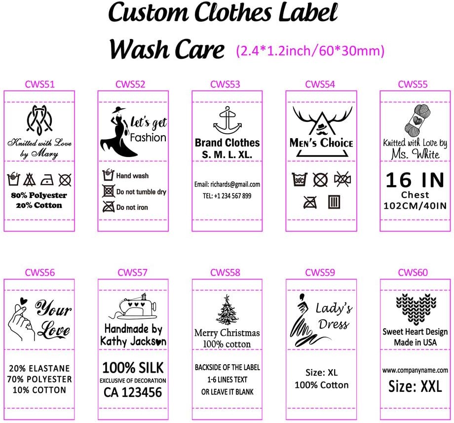 1000pcs Custom Printed Satin Ribbon Fabric Label Sew On Clothes Name Brand Tag Wash Care