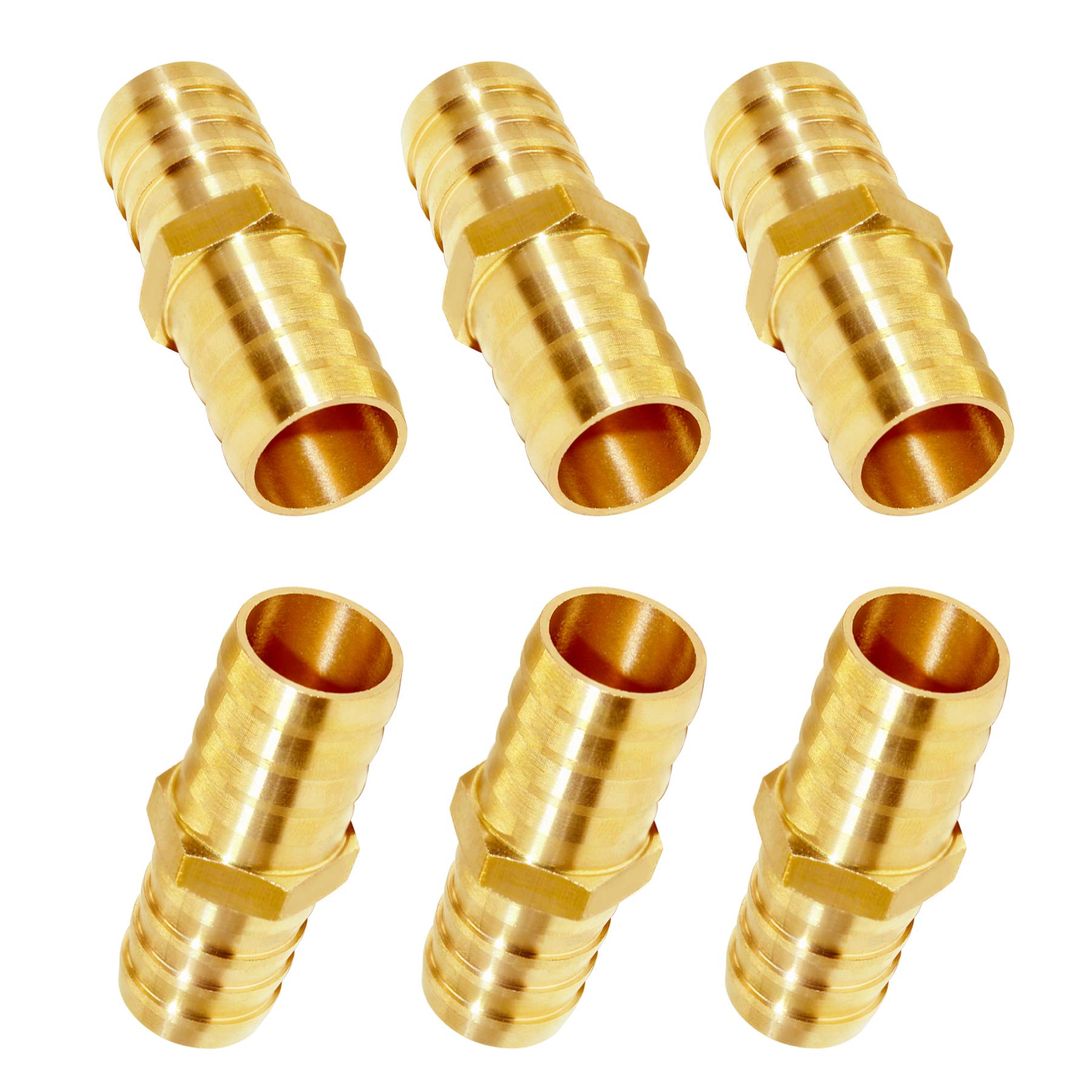 Photo 1 of JoyTube Brass Hose Barb Fitting Metals Splicer Mender, 3/4" Barb Hose Union Fuel Gas Water Air (Pack of 6)