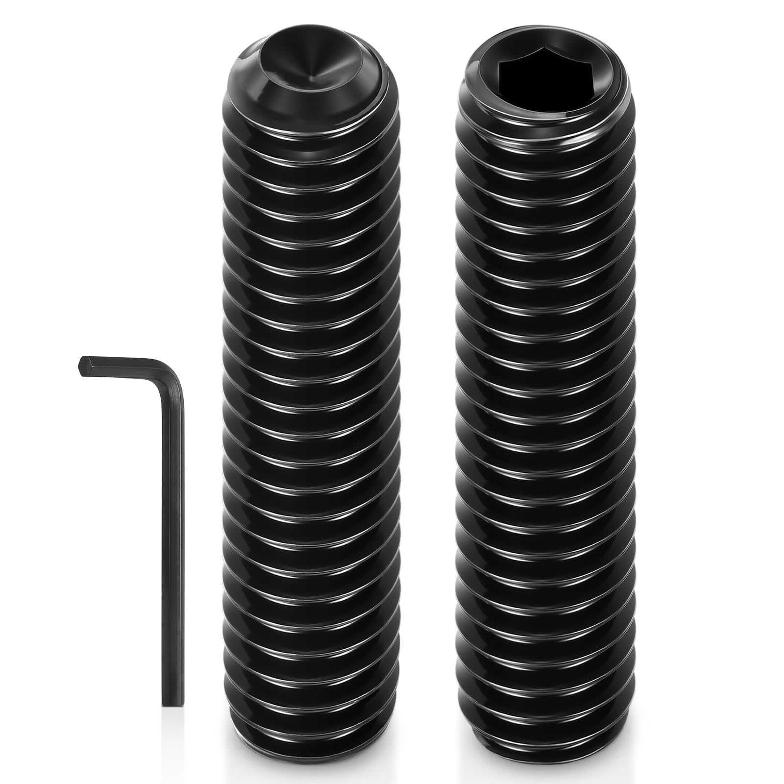 Kozelo 25Pcs Cup Point Socket Set Screws - [#10-24x1"] Carbon Steel - Black Oxide Finish Hex Socket Grub Set Screws with Hex Key Wrench for Door Handles, Knobs & Light Fixtures