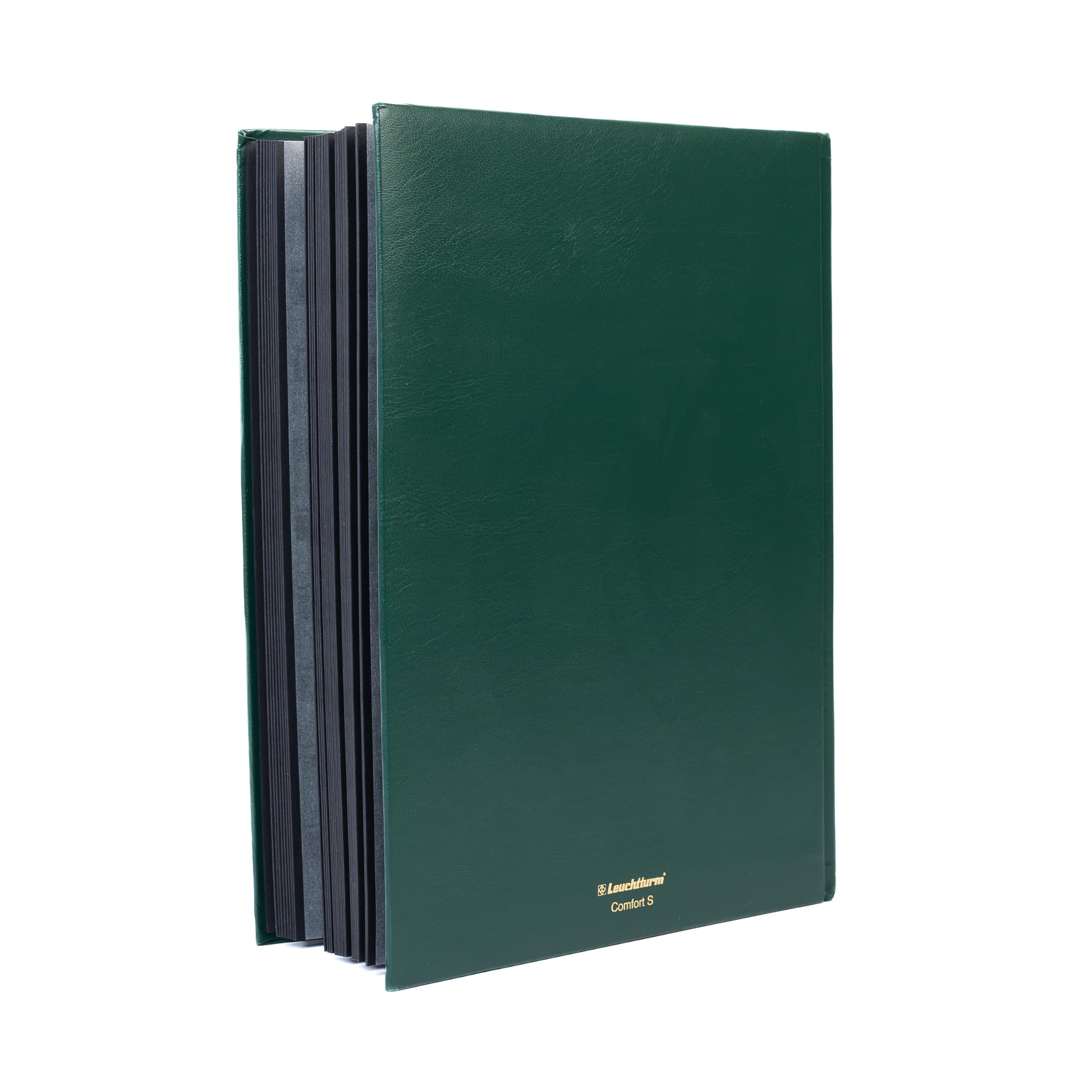 Leuchtturm 306438 Briefmarken-Sammelalbum Comfort - DIN A4, 64 Seiten, Pergaminstreifen, wattierter Einband - grün