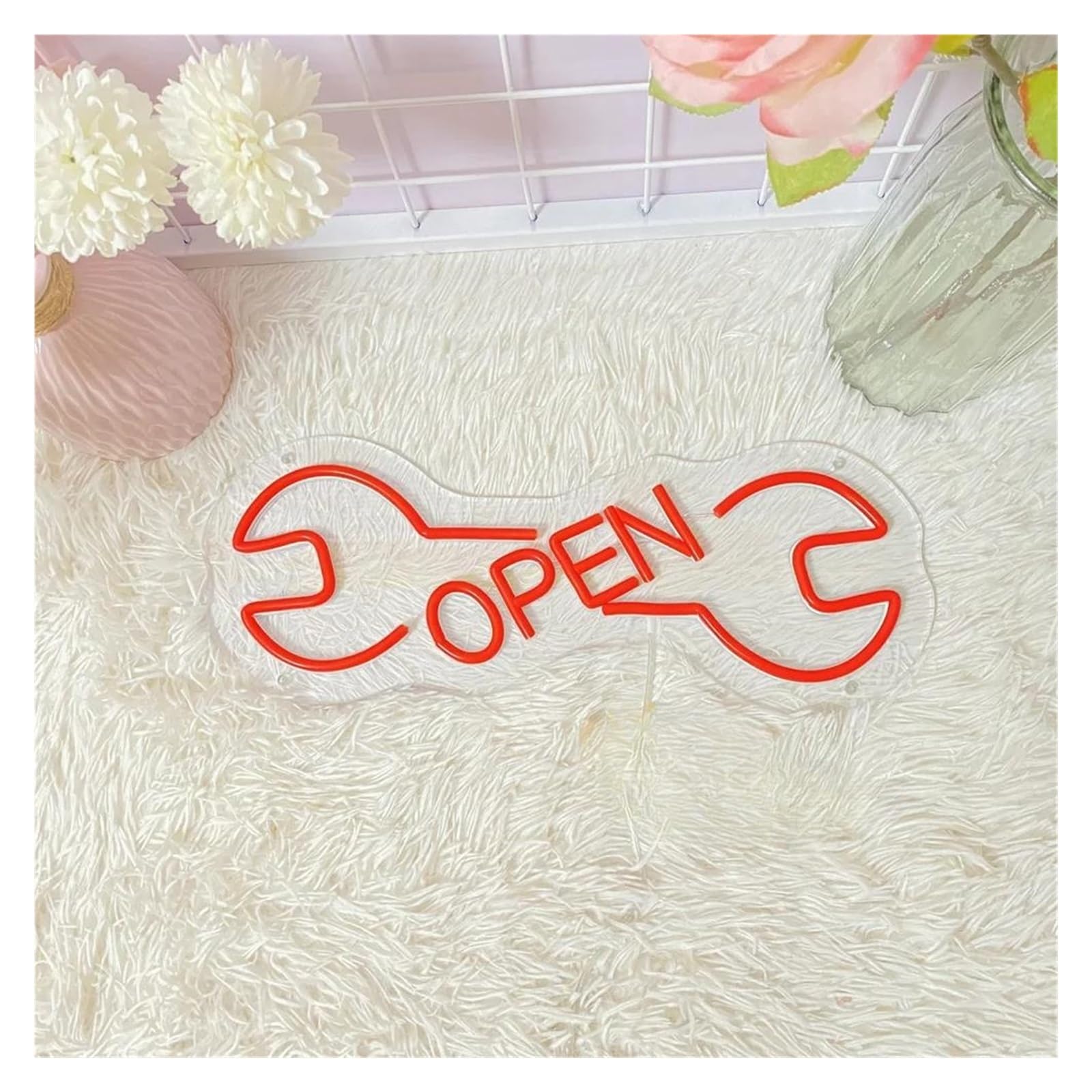 Luces de neón Luces De Neón LED OpenPara Colgar En La Pared, Barra Alimentada Por USB, Salón De Belleza, Tiendas, Carteles Abiertos De Garaje(50x19cm)