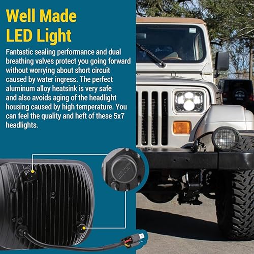 Miniatura 5 de Faros delanteros LED de 5 x 7 x 6 pulgadas, H6054 6054 H5054 6052 LED compatible con Jeep Cherokee XJ Wrangler YJ Comanche MJ Corolla Tacoma Ford