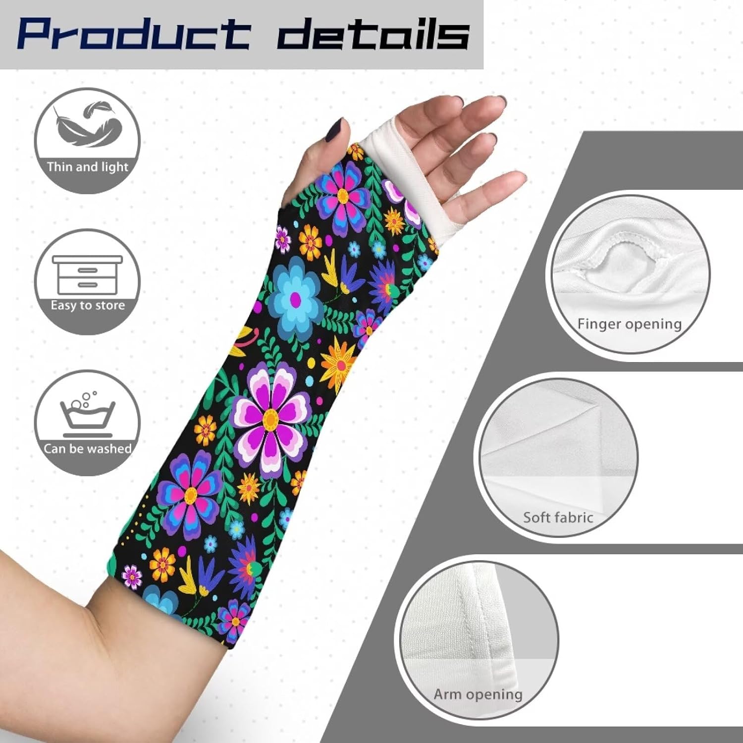 Gomyblomy Boho Flowers Arm Cast Cover Short Cast Scratcher Sleeve Elastic Arm Sling Sleeve Decorative Arms Plaster Protector Cover Stretchable Washable Arms Wrist Elbow Protection