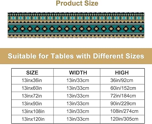 Miniatura 2 de Camino de mesa étnico azteca, decoración de mesa de cocina, diseño de estilo étnico nativo americano, patrón geométrico verde, camino de mesa para