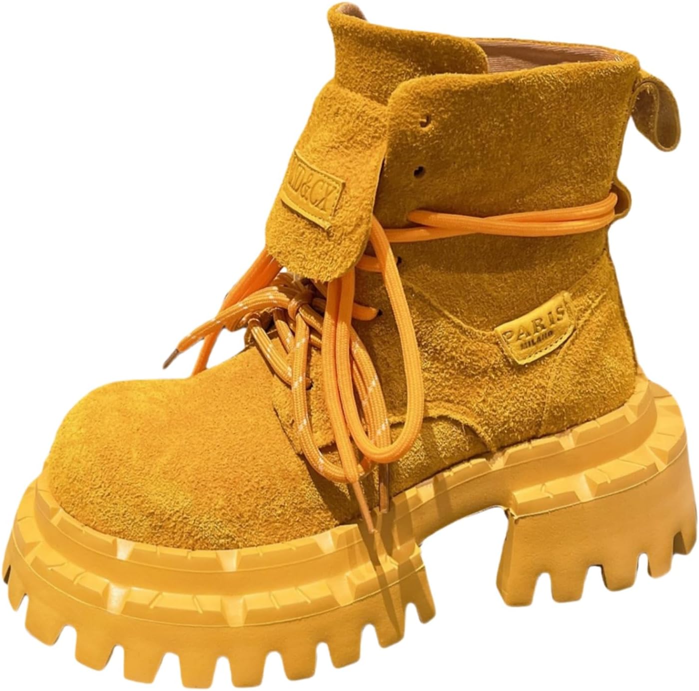 Fashionable solid-color platform women's short boots. Front lacing design. Anti-slip and durable. casual wear, mountaineering, outdoor activities, and daily use.