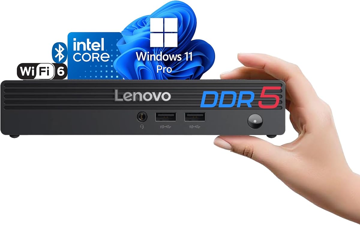ThinkCentre Tiny Desktop Business Mini PC, Intel Core CPU, 16GB DDR5 RAM, 256GB PCIe SSD, Ultra-Quiet Design, Up to 3 Monitors, 4K Support, HDMI, DP, WiFi 6, Bluetooth, KB&Mouse, Windows 11 Pro