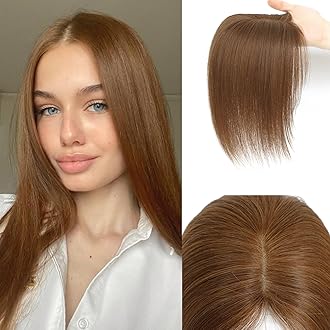 Hair Toppers for Women Real Human Hair, 360° 3D Cover Side Bangs Hair Pieces for Women (Light Brown, 2 Clips)