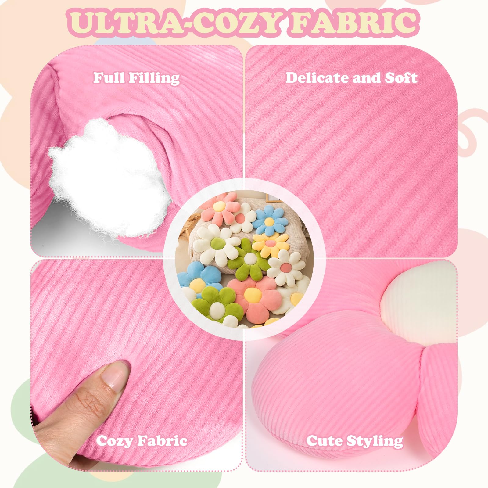 QKURT 2 Pcs Flower Pillows, Flower Shaped Cushion Floor Chair Seat Pad,Fluffy Soft Petal Cushion - Image 3