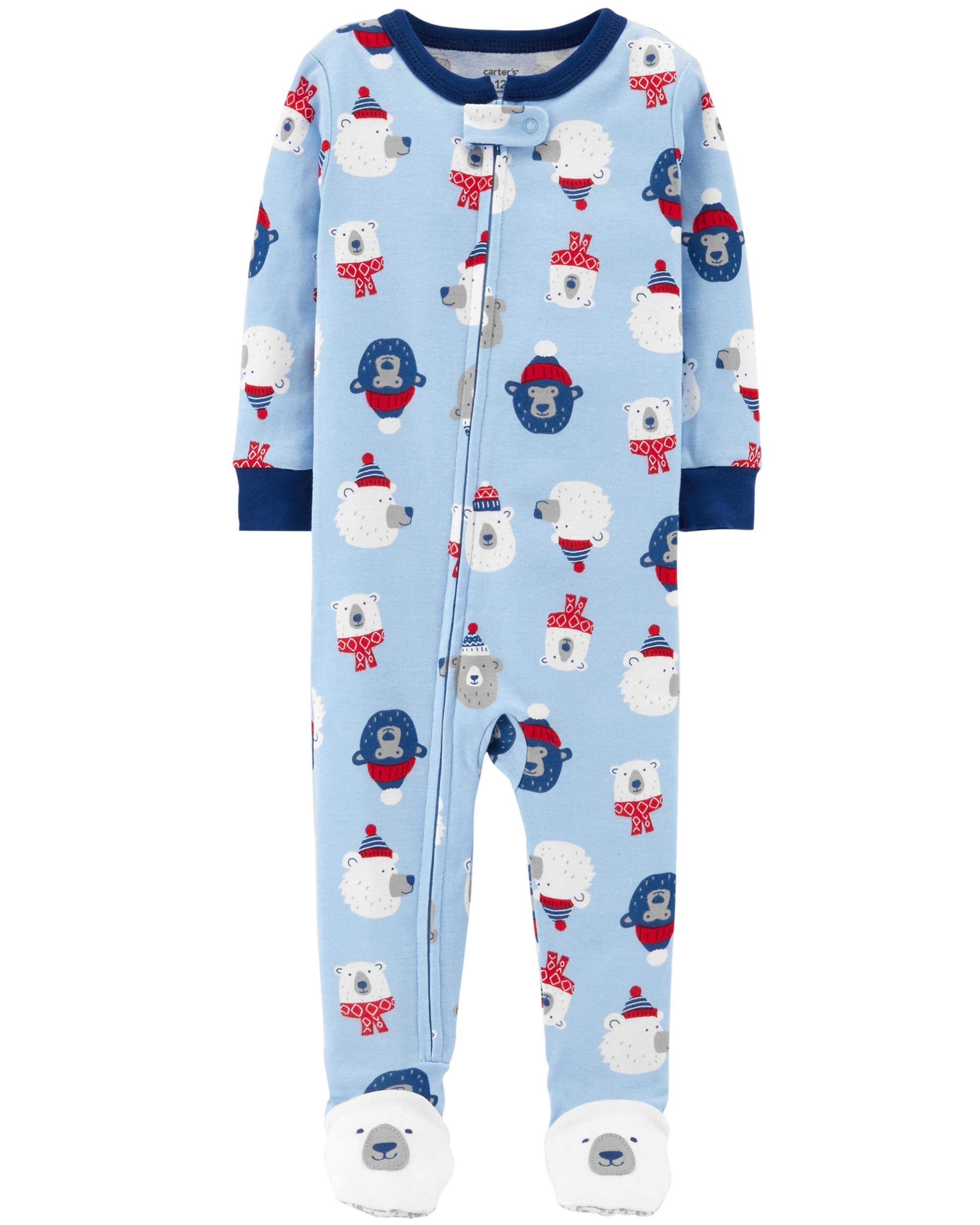 Carter's Baby Boys' 1-Piece Snug Fit Cotton Pajamas (Blue/Polar Bear, 2T)