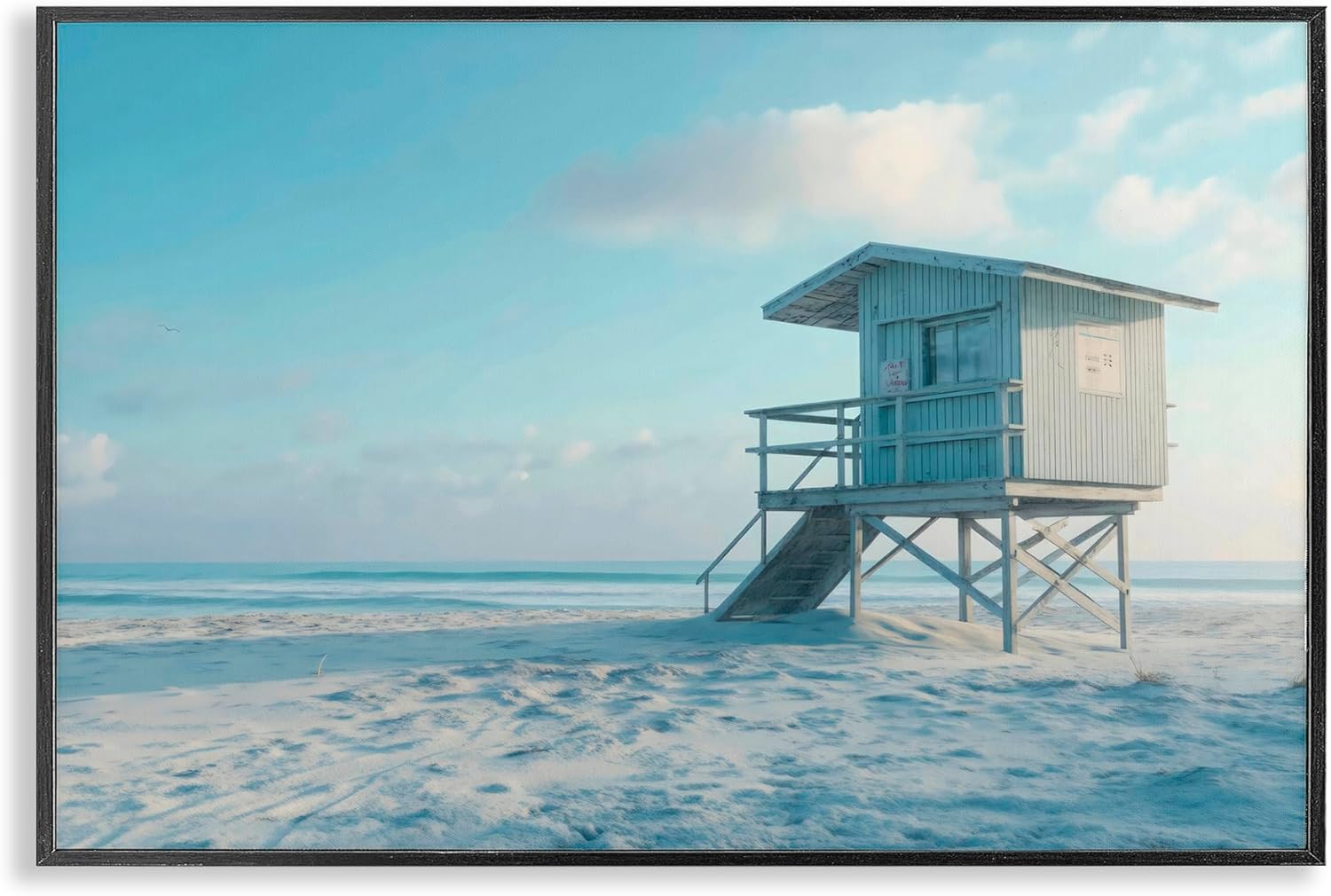 Stupell Industries Blue And White Beach Scene Black Framed Giclee Art, design by LSR Design Studio, 12 x 18