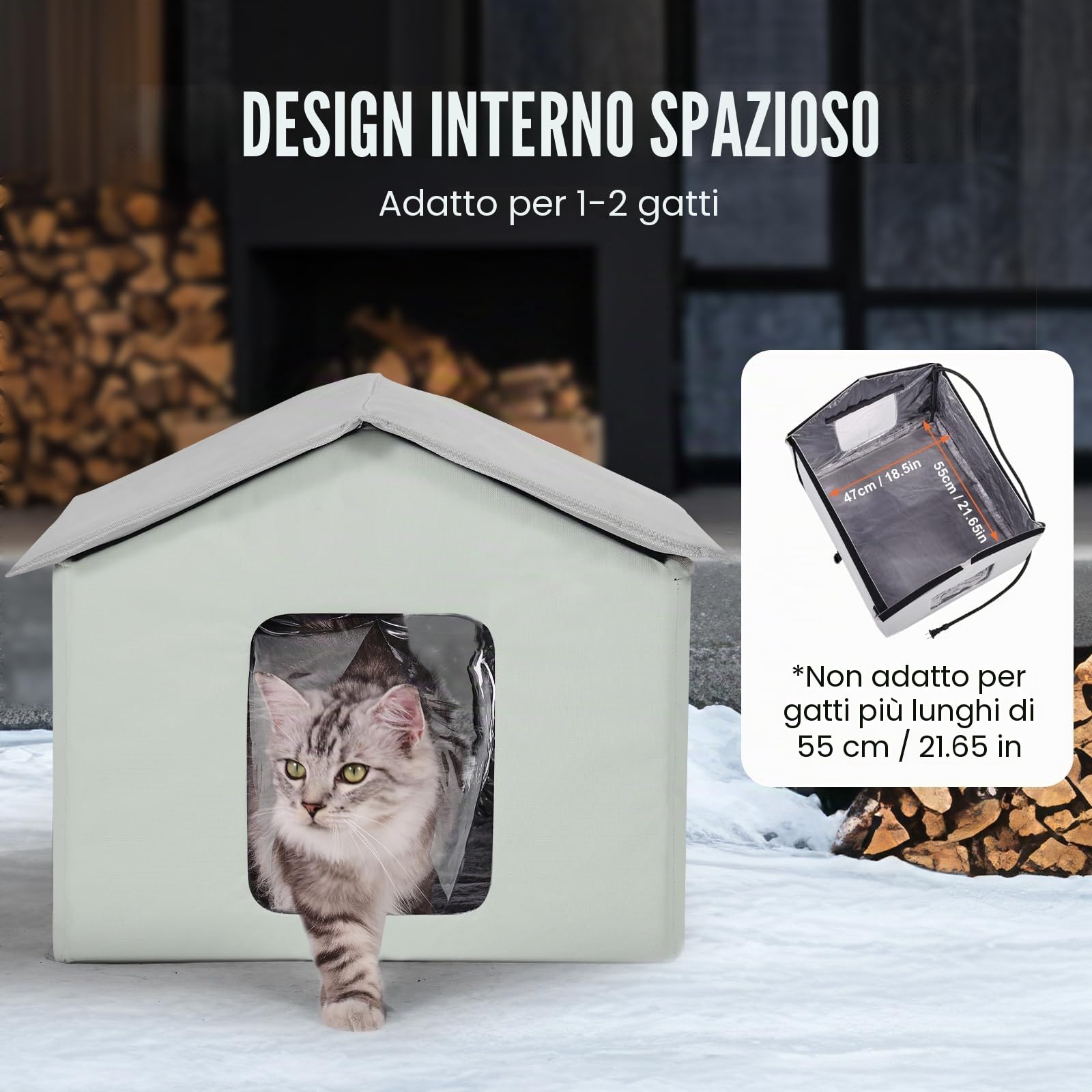 VEVOR Cuccia per gatti riscaldata, per esterni con temperatura regolabile e timer, per gatti pieghevole in tessuto Oxford 600D con cuscino riscaldato per l'inverno