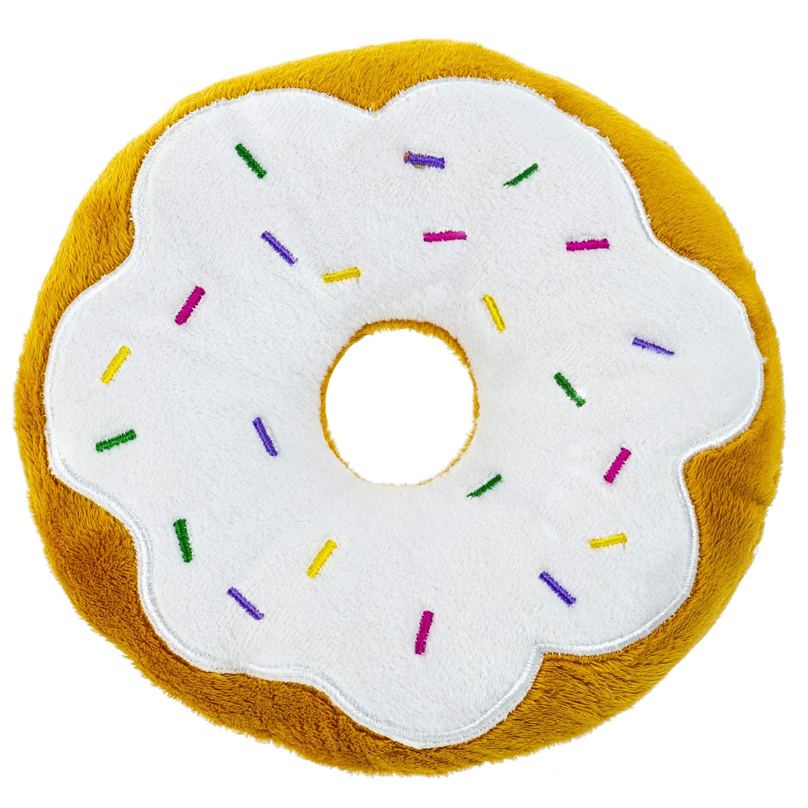 Giftable World 6 Inch Plush Pet Toy Sprinkled Vanilla Donut with Squeaker Dog Chew Toy