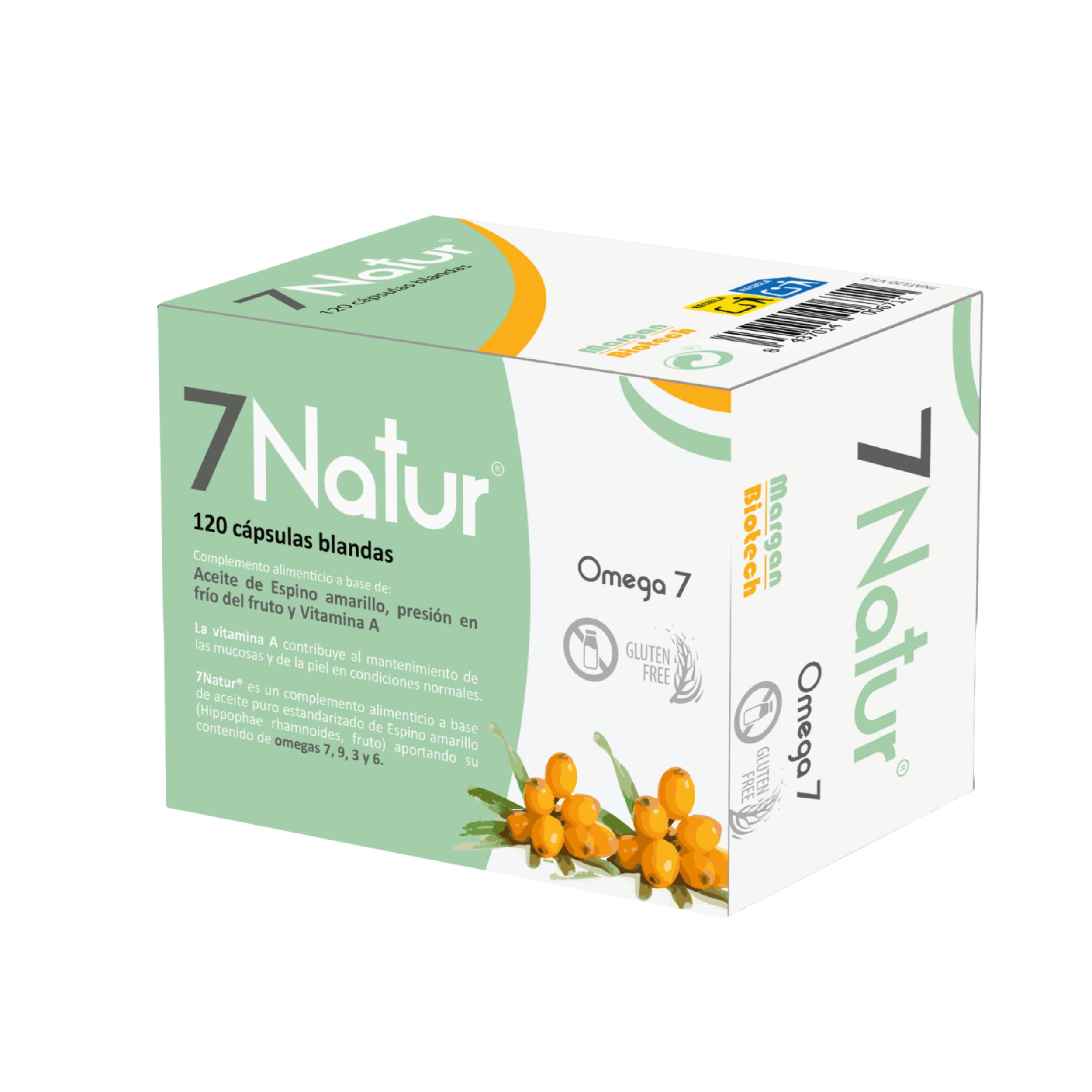 7Natur® de Margan Bioetch, 120 cápsulas | Omega 7 + Omega 6 + Omega 9 + Vitamina A | Aceite de Espino Amarillo (Hippophae Rhamnoides L., Fruto) | Alta Concentración de Omega 7