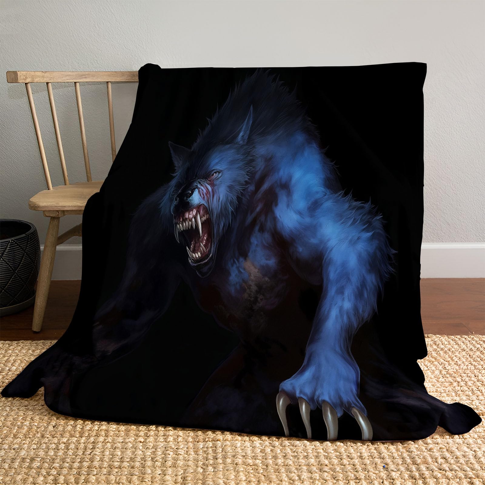 Plaid Halloween loup-garou couverture moelleuse chaude flanelle canapé