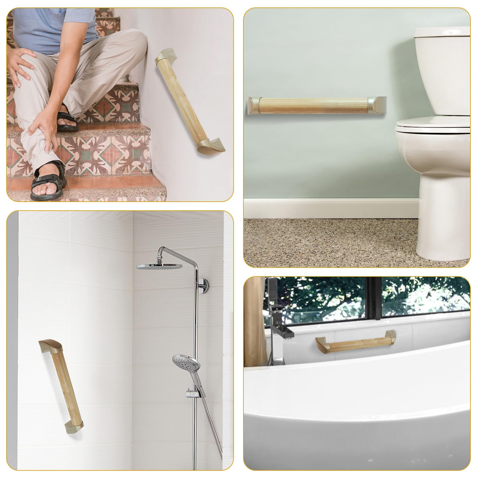 Asidero baño minusvalidos, Asa para Ducha Pared Antideslizante Agarraderas Baño 34cm/44cm/54cm Barra de Agarre Madera, Asidero de Ducha, Asa para Ancianos, Discapacitados(Size:44CM)
