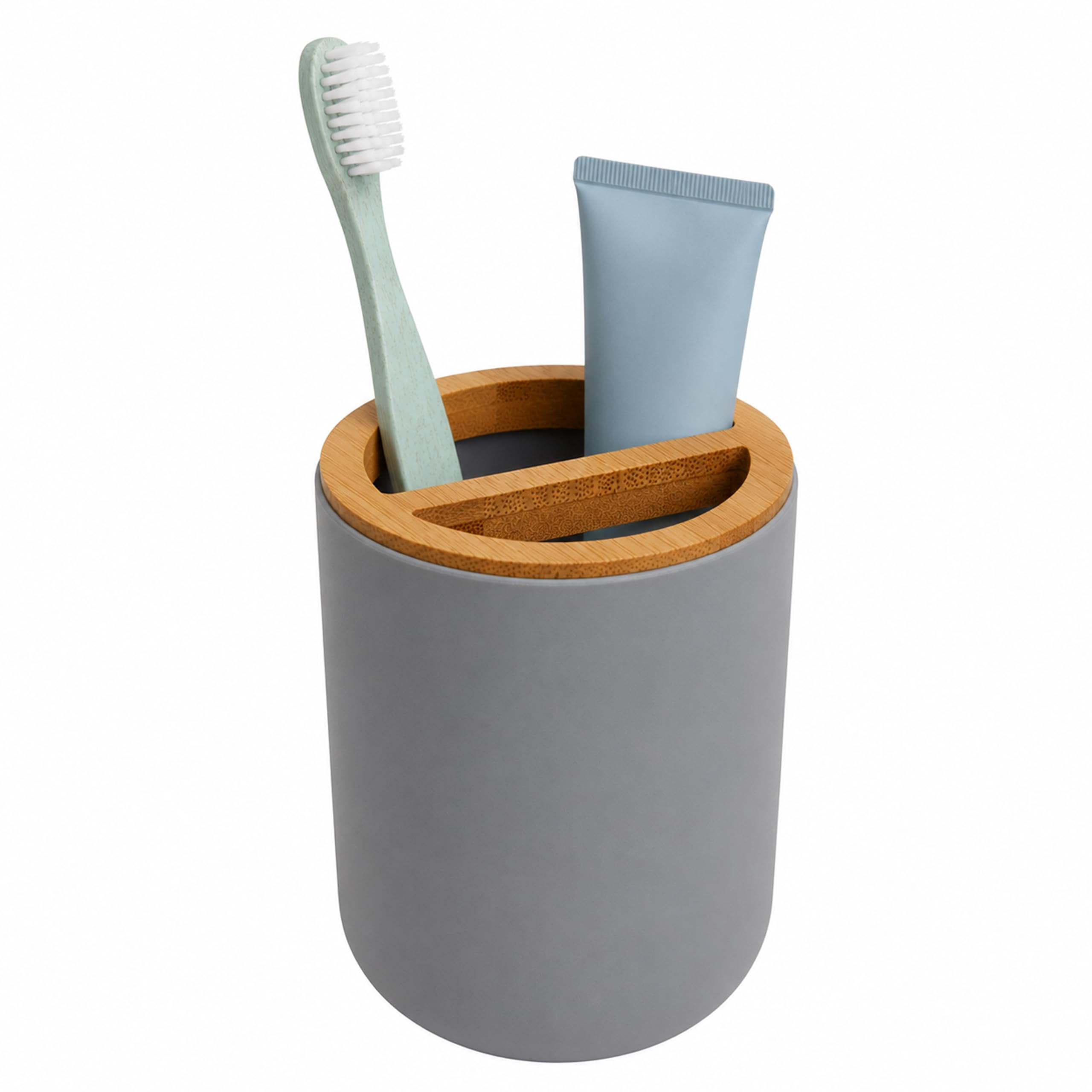 Interiors by PH 3Pc Canyon Bathroom Set - Grey - Toothbrush Holder, Dispenser, Soap Dish - Bamboo Fibre
