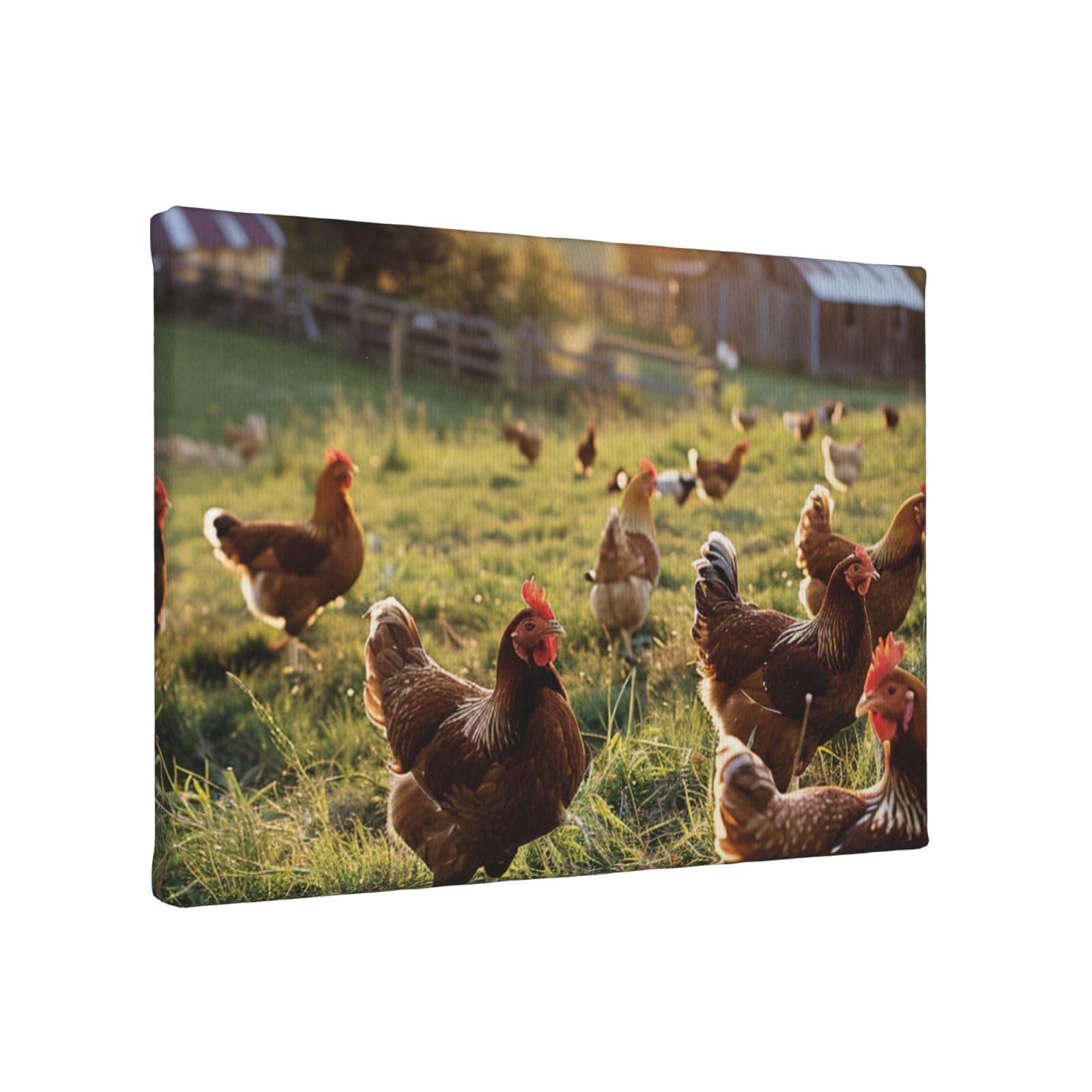 YKLJG Chickens and Farm Printed Wall Art Canvas Painting 30x20 CM Wooden Framed Picture Painting Artwork Prints for Bedroom Kitchen Home Office Decor
