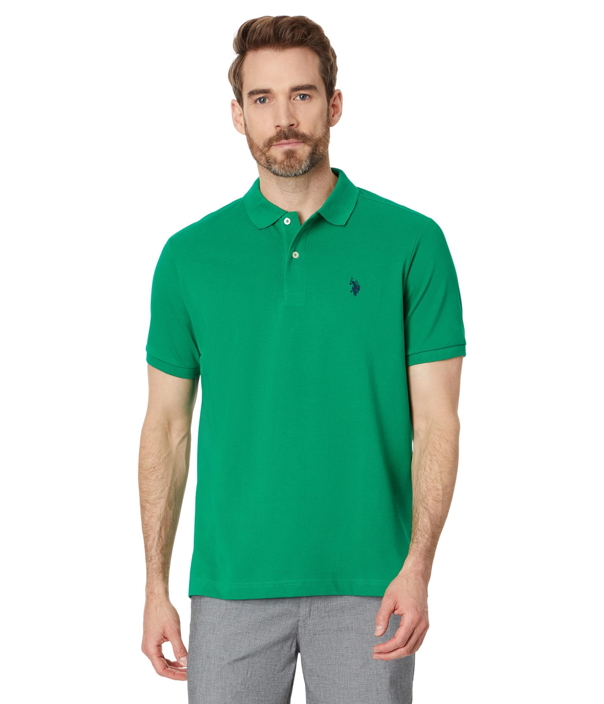 U.S. Polo Assn. Men's Classic Polo Shirt, Two-Button Closure Pique Polo Shirt, Summer Fashion Golf Shirt | Two-Button Closure Pique Polo Shirt, Summer Fashion Golf Shirt X-Large Kelly Green/Classic Navy
