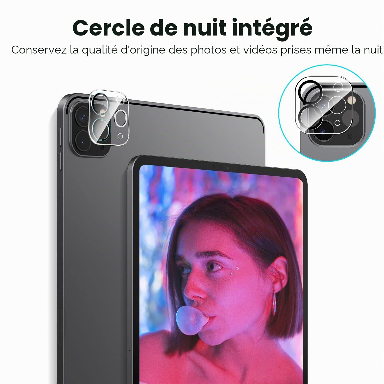JETech Protection D'écran pour iPad Pro 12,9 Pouces, 2022/2021/2020 (6e/5e/4e Génération) avec Protection d'Objectif de Caméra Arrière, Film Verre Trempé HD, 2 Pièces Chacun