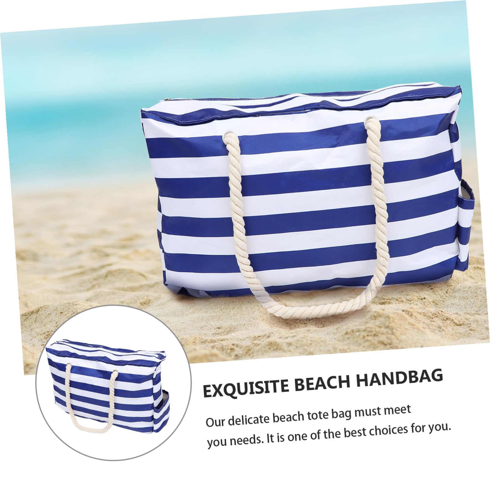 Abaodam Sac de Plage Toile Grand Imperméable Pochette Sac à Main Extérieur pour Activités Piscine Bleu