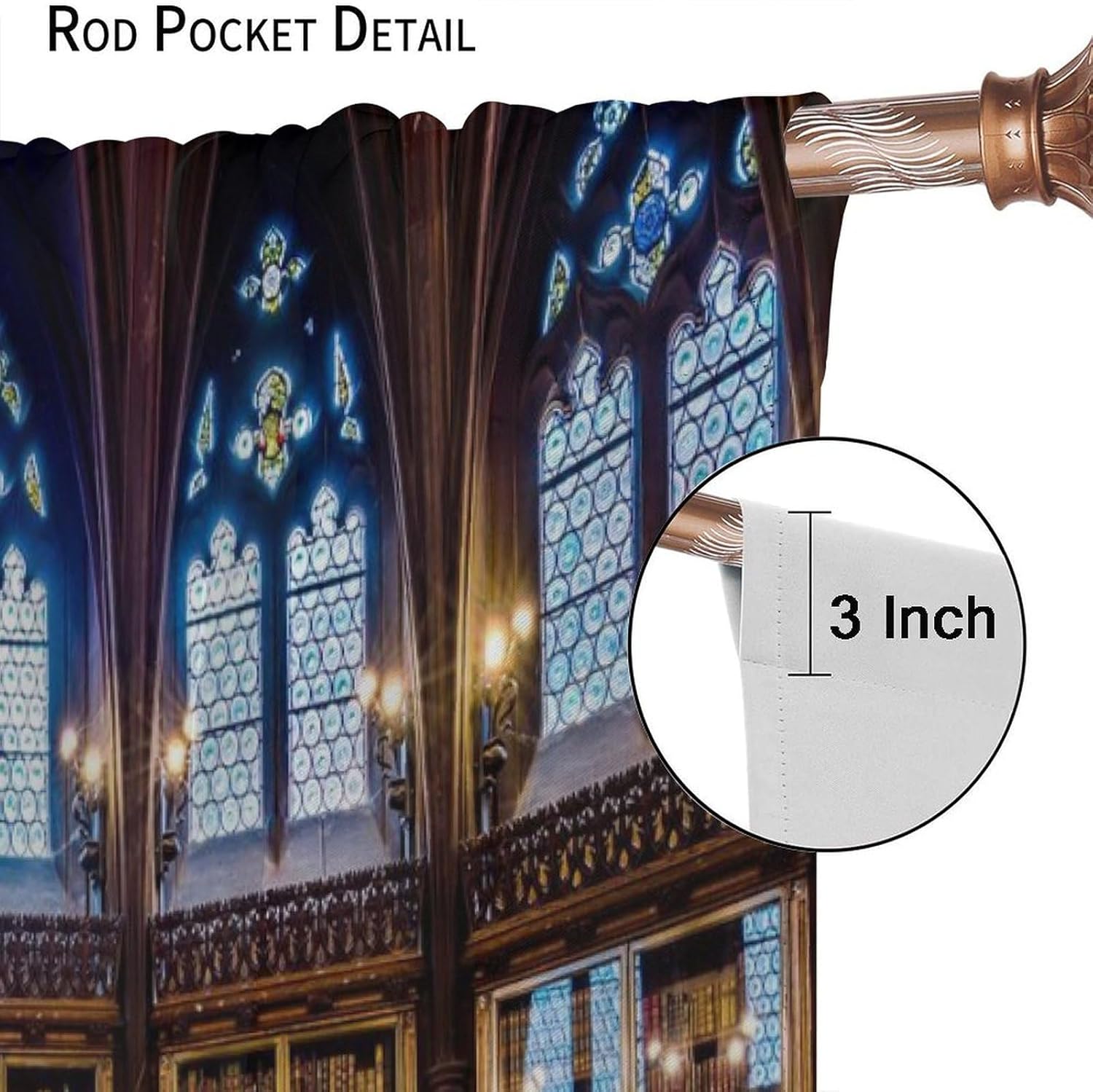 Bookshelf Blackout Curtains, Vintage Books Library Bookcase Pattern Window Rod Pocket Thermal Insulated Curtain for Living Room Bedroom Kitchen Cafe Home Decor Drapes 42x45in
