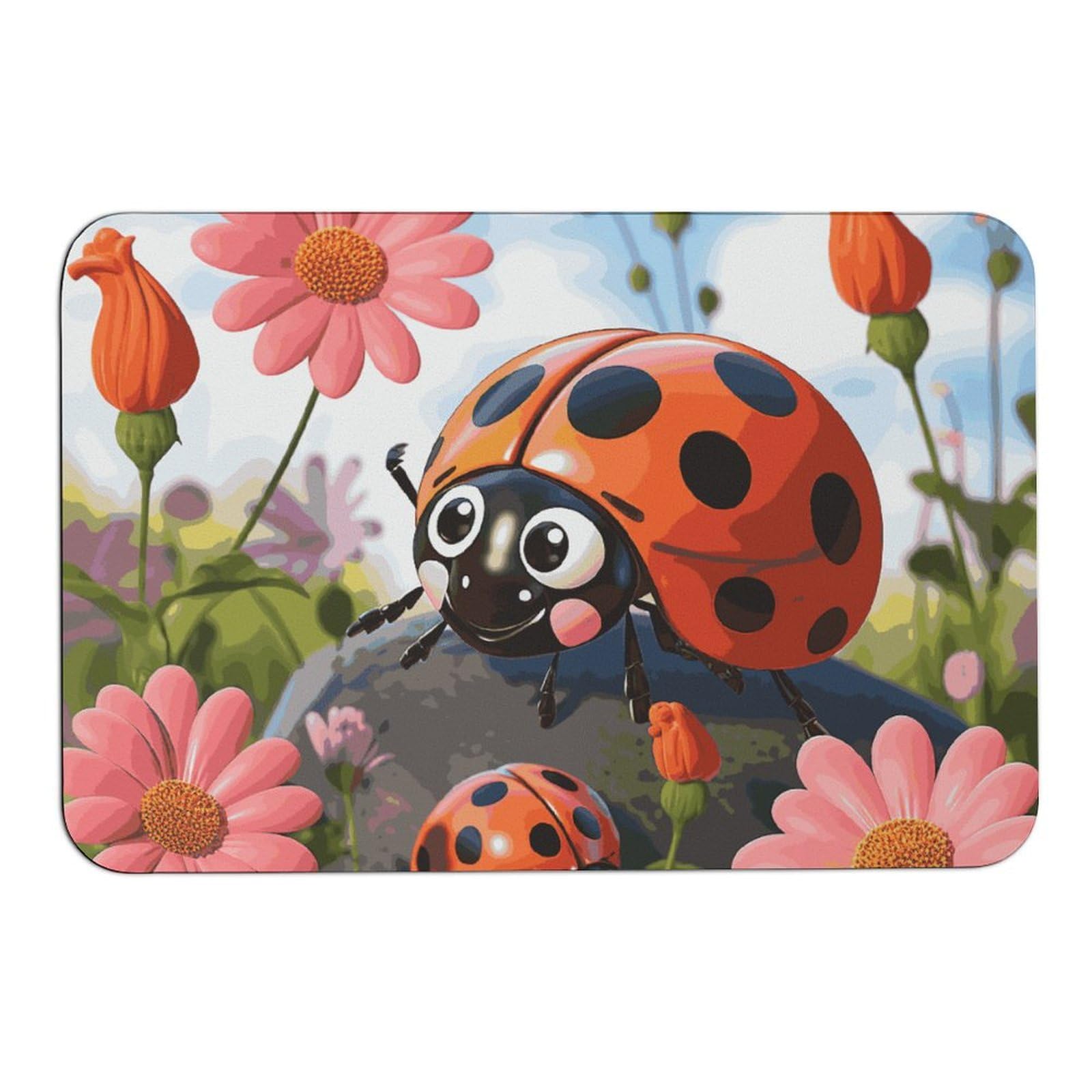Tapis absorbant motif coccinelle fleur antidérapant intérieur extérieur 60x40 cm