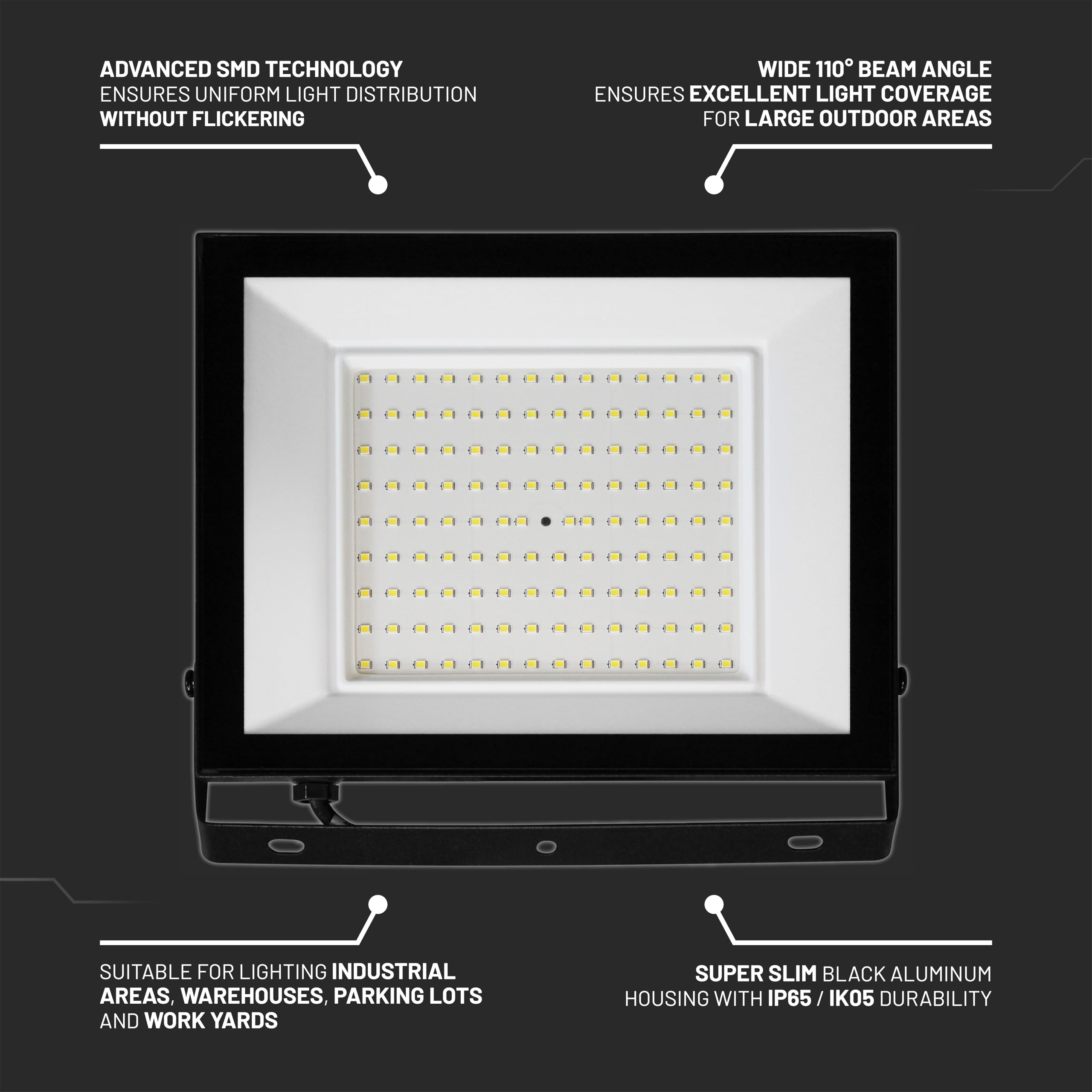 V-TAC 4x Fari LED da Esterno 100W - [ E-Series - Alte Perfomance, Bassi Consumi ] - Super Slim Design - 8150 Lumen - IP65 - Proiettore per Casa, Garage, Magazzino - Impermeabile - Luce Naturale 4000K